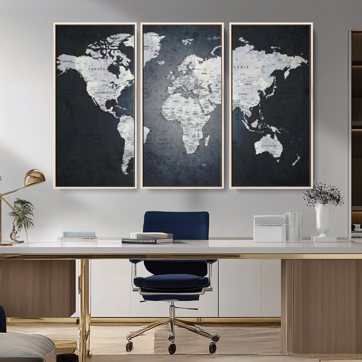 19124-MGV-CV-36X24-Modern World Map Wall Art – Black and White Canvas Print, Minimalist Global Map Decor for Office, Study, Bedroom or Living Room