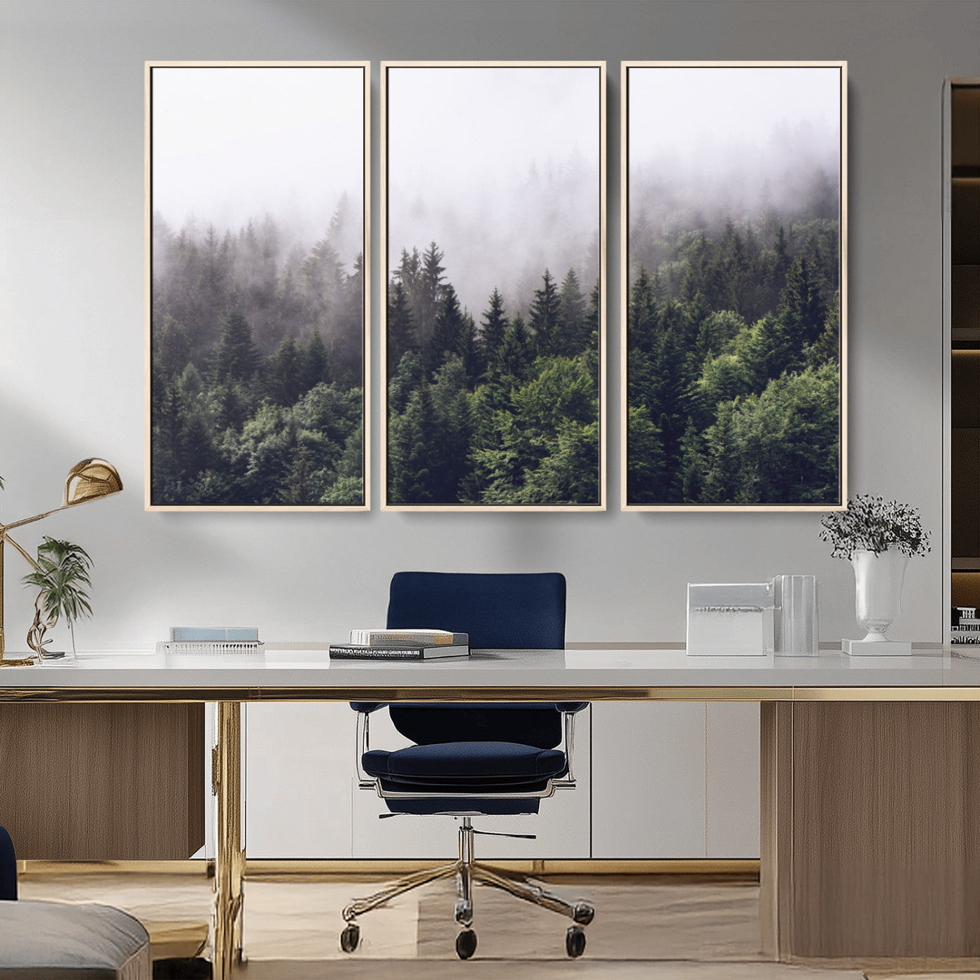 42578900-MGV-CV-36X24-Misty Pine Forest Wall Art – Tranquil Foggy Mountain Canvas Print, Nature Landscape Décor for Bedroom, Living Room, Cabin or