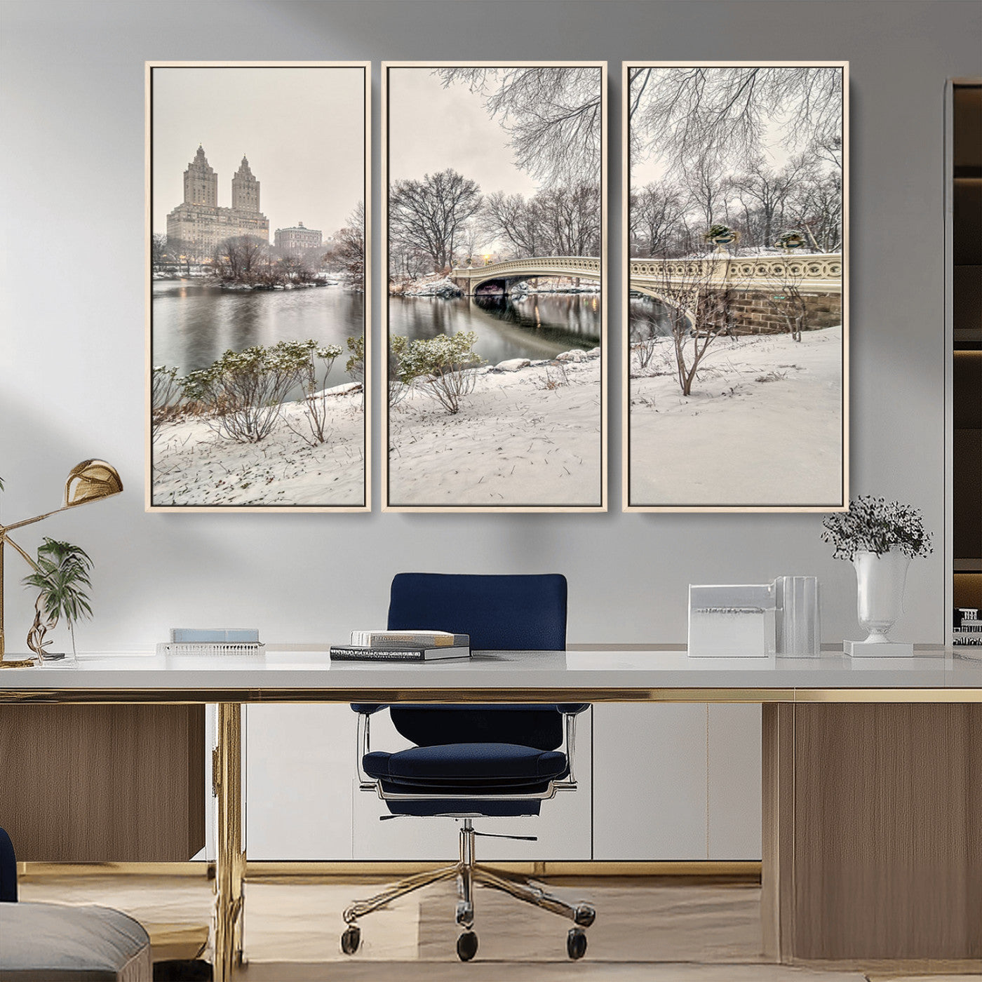 60292-MGV-CV-36X24-Central Park Winter Wall Art – Snowy Bow Bridge Canvas Print, Scenic New York City Landscape Photography for Living Room, Bedroom