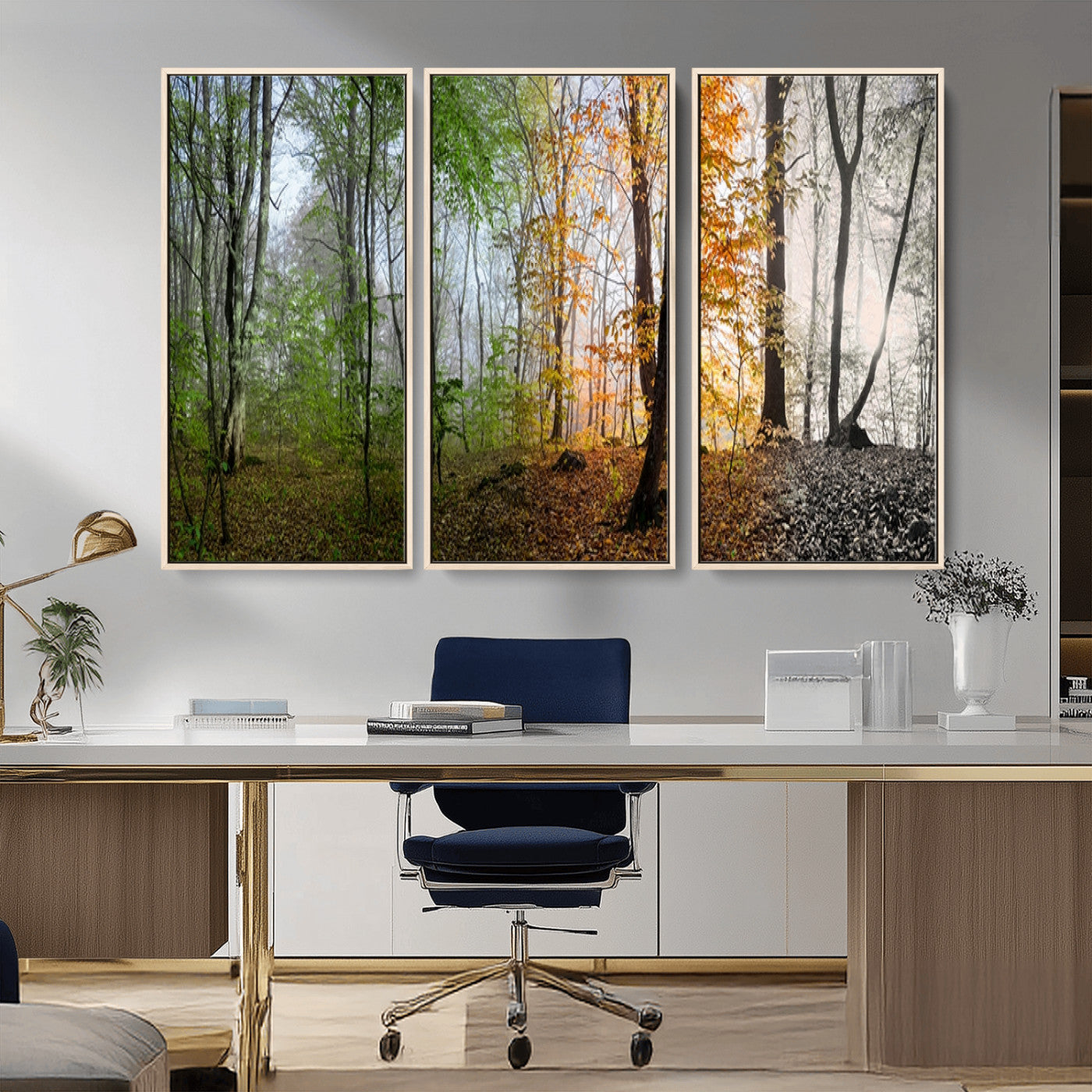 95317-MGV-CV-36X24-Four Seasons Forest Wall Art – Panoramic Nature Canvas Print Showing Spring, Summer, Autumn and Winter Landscape for Living Room,