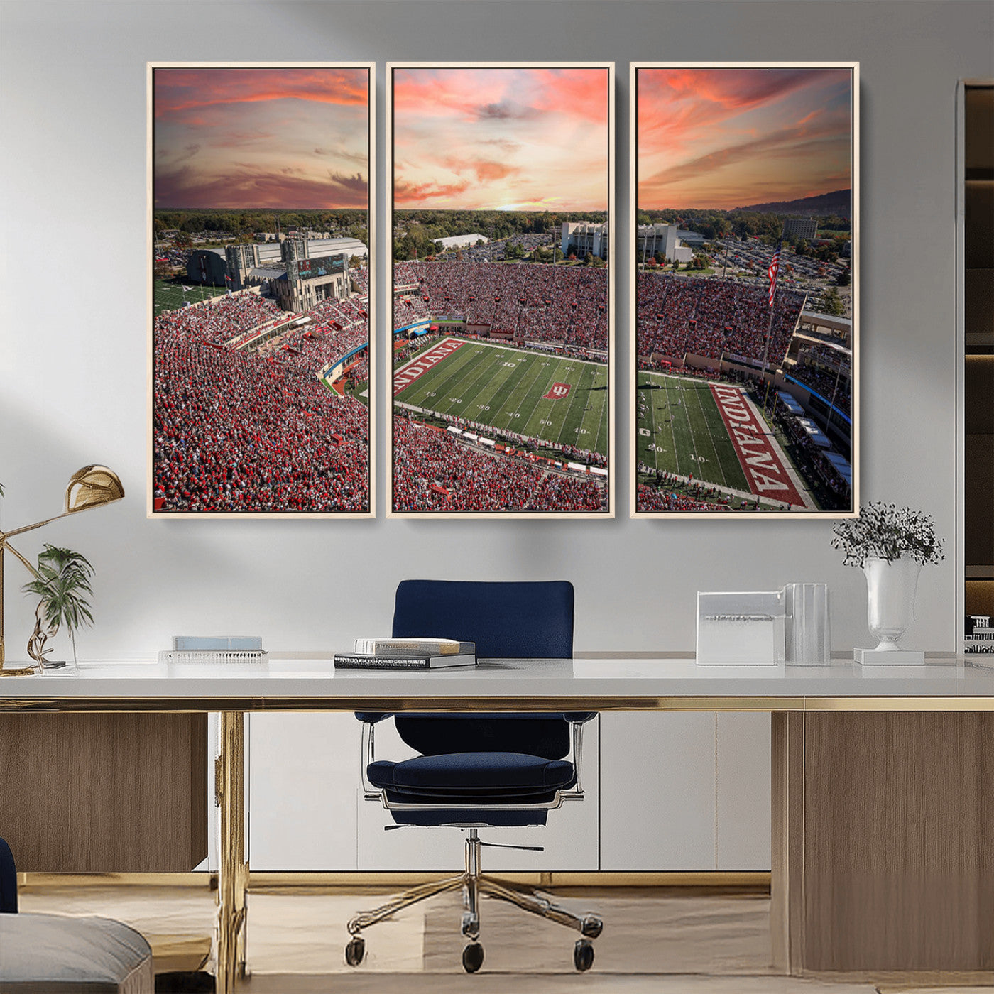 51135-MGV-CV-36X24-Indiana Hoosiers Stadium Wall Art – Panoramic Football Canvas Print with Game Day Crowd and Sunset Sky, Sports Artwork for Man
