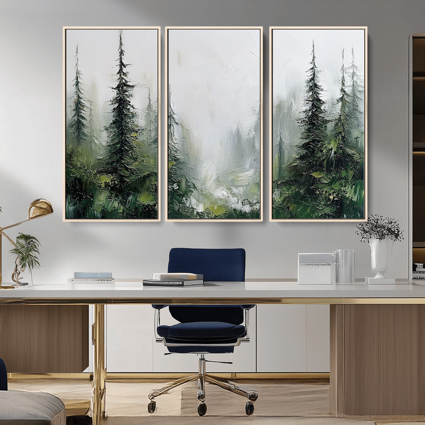 76014-MGV-CV-36X24-Forest Wall Art – Textured Canvas Print Featuring Misty Evergreen Pines and Woodland Landscape, Rustic Nature Artwork for Living