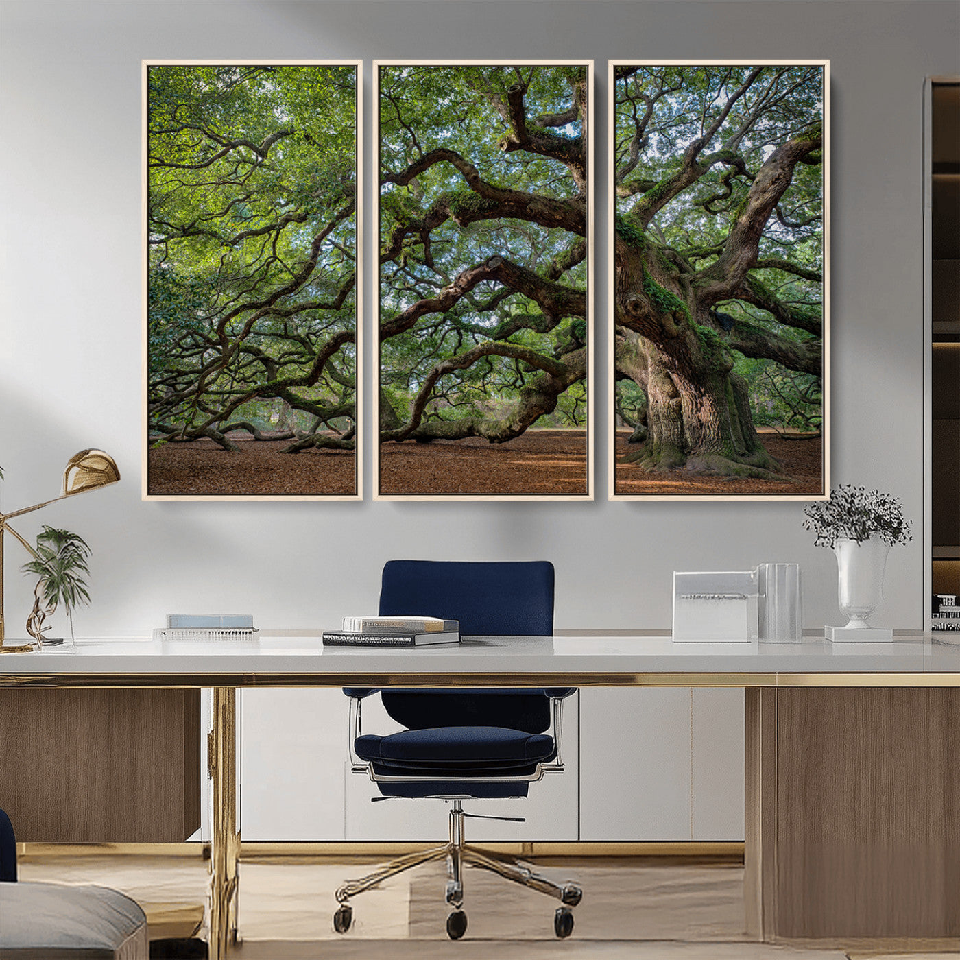 MGV-FC-48X32-3P - Historic Tree Wall Art Canvas Print, Framed Mossy Tree Art Picture Print, Twisted Branches Perfect Nature Southern Decor Artwork