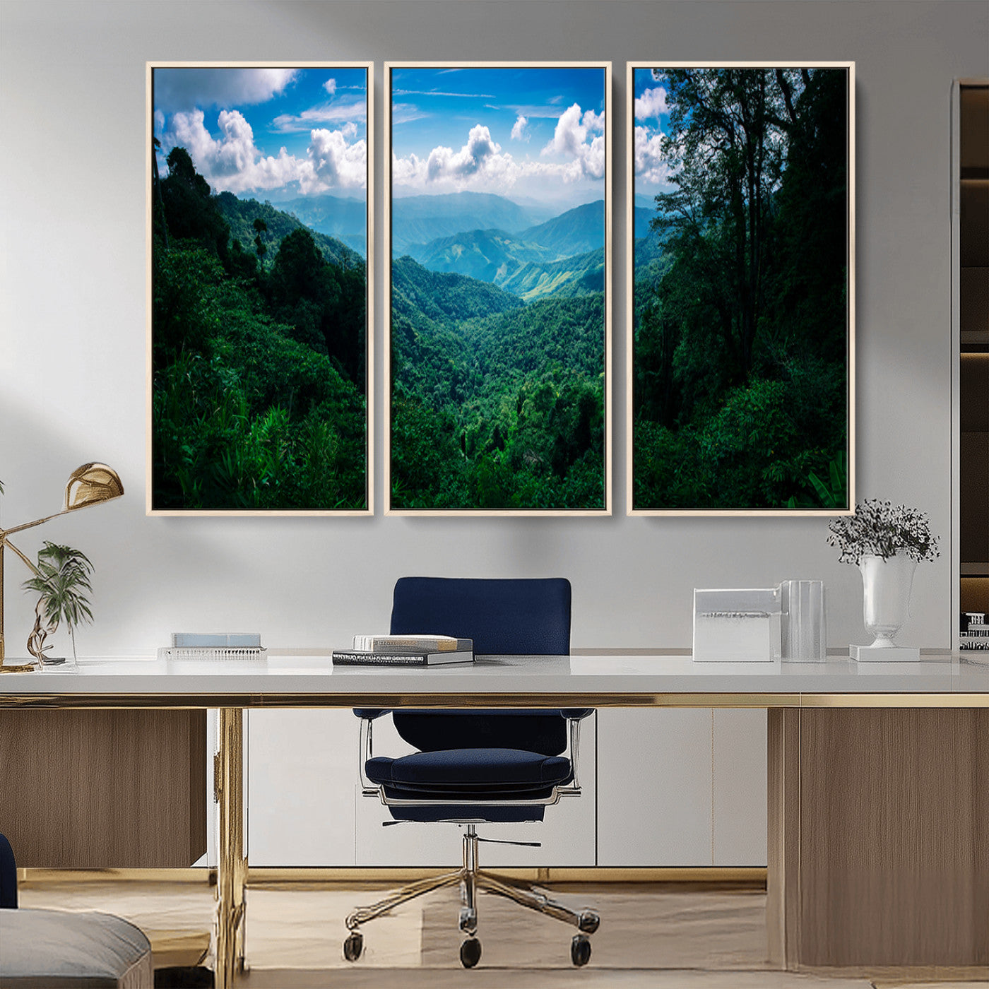 74439378-MGV-CV-36X24-Tropical Jungle Wall Art Canvas Print, Framed Lush Valley Art Picture Print, Forest Mountains Perfect Tropical Wilderness Decor