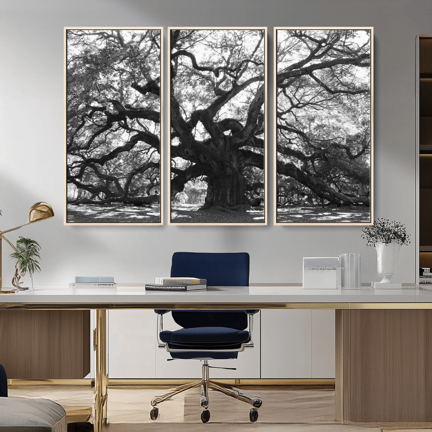 81655611-MGV-CV-36X24-Ancient Oak Wall Art Canvas Print, Framed Twisted Branches Art Picture Print, Gnarled Tree Perfect Moody Nature Decor Artwork