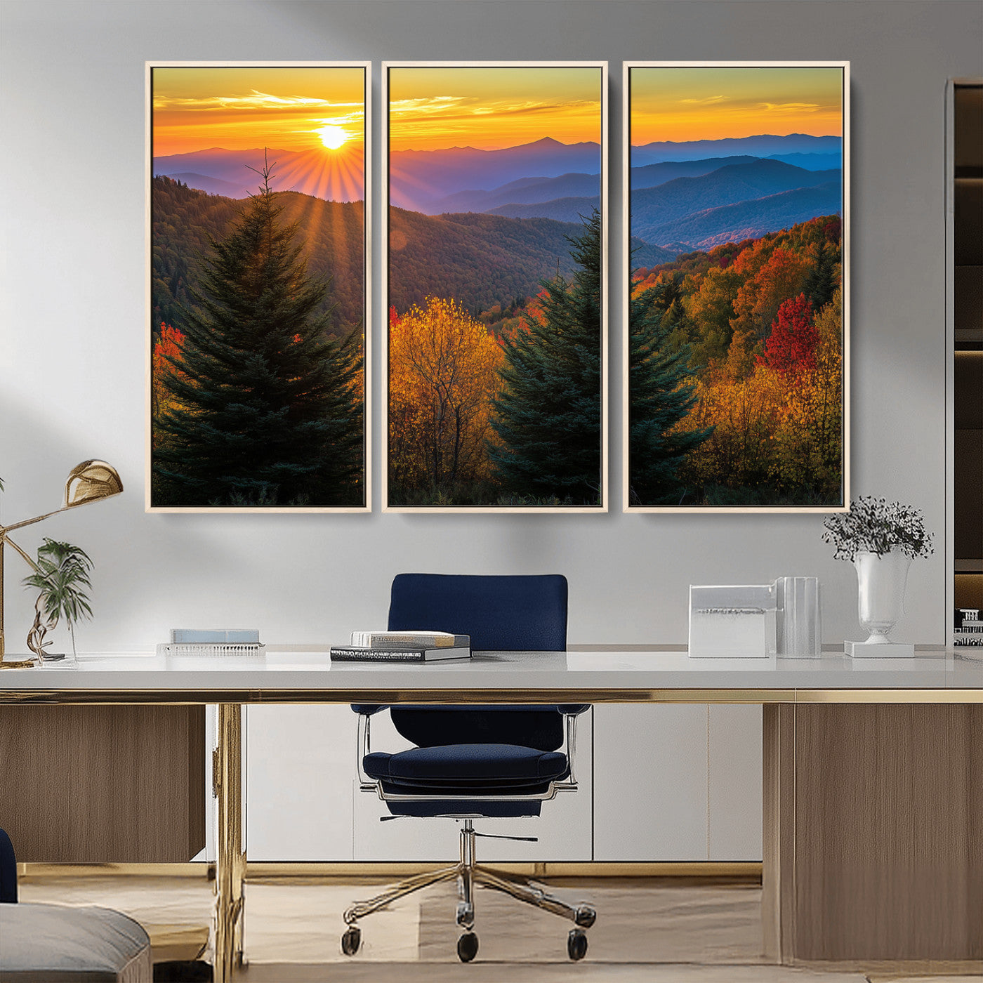 36964931-MGV-CV-36X24-Autumn Mountains Wall Art Canvas Print, Framed Sunset Glow Forest Art Picture Print, Golden Trees Perfect Vibrant Nature Decor