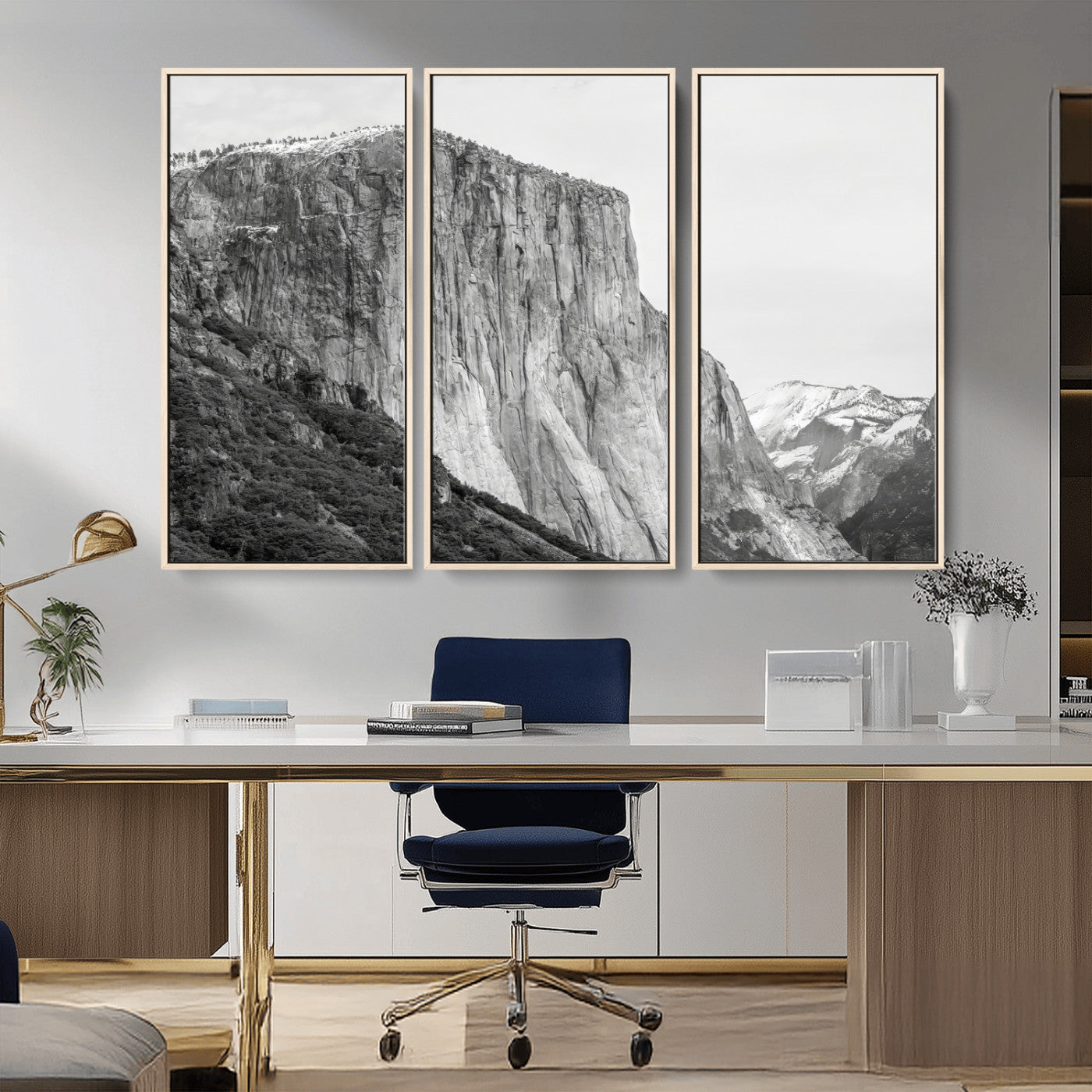 39393420-MGV-CV-36X24-El Capitan Wall Art Canvas Print, Framed Yosemite Cliff Art Picture Print, Monochrome Mountain Perfect Monochrome Sierra Decor