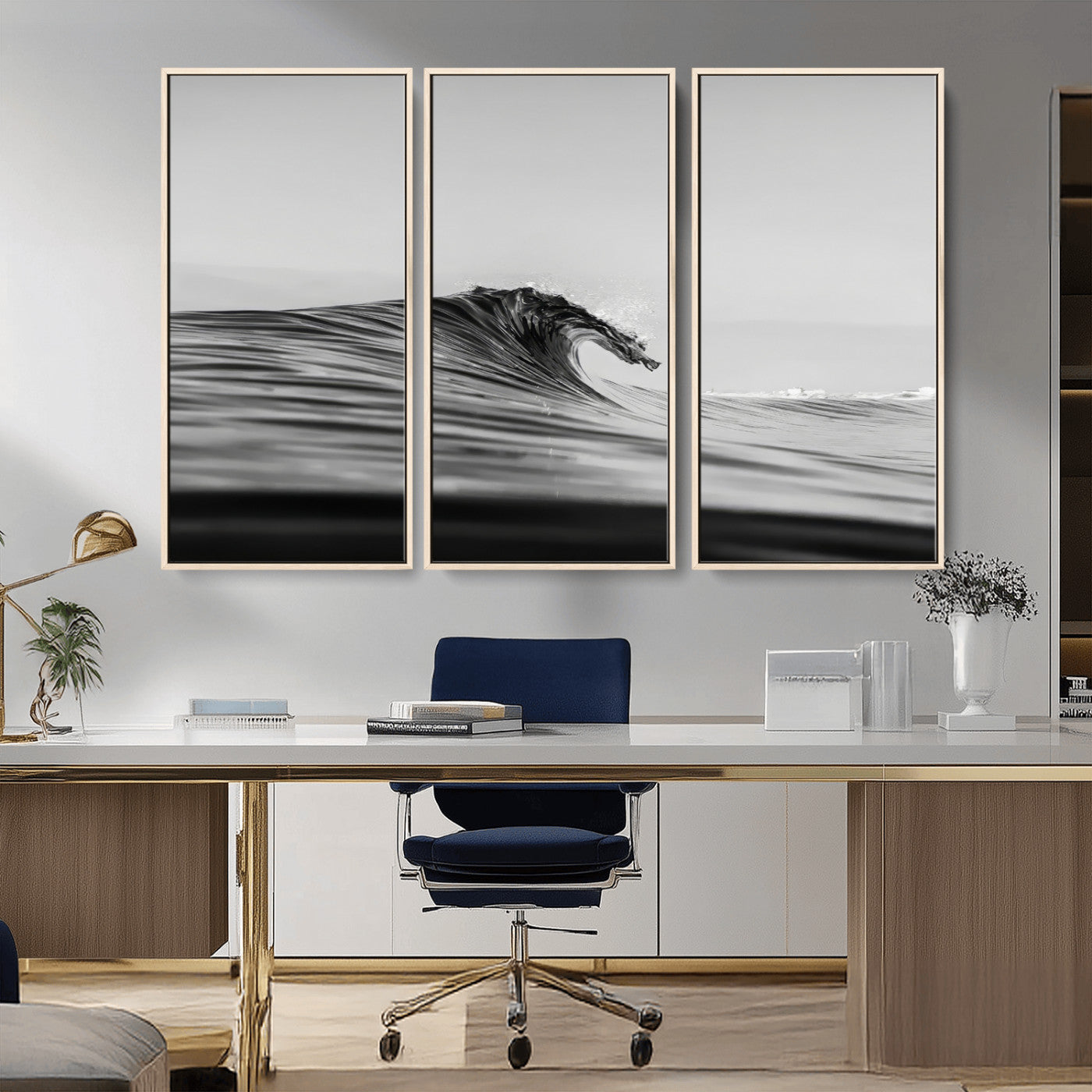 24029476-MGV-CV-36X24-Black Wave Wall Art Canvas Print, Framed Abstract Surf Art Picture Print, Minimalist Ocean Perfect Minimalist Coastal Decor