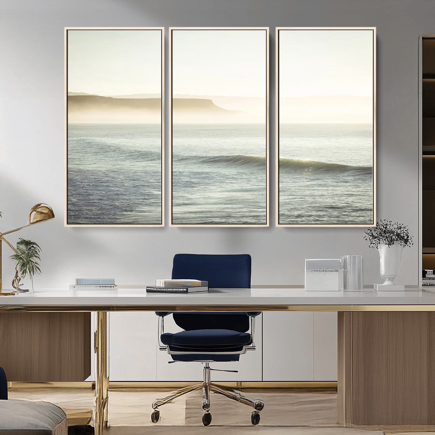 39310633-MGV-CV-36X24-Coastal Cliffs Wall Art Canvas Print, Framed Misty Ocean Art Picture Print, Morning Light Perfect Minimalistic Coastal Decor