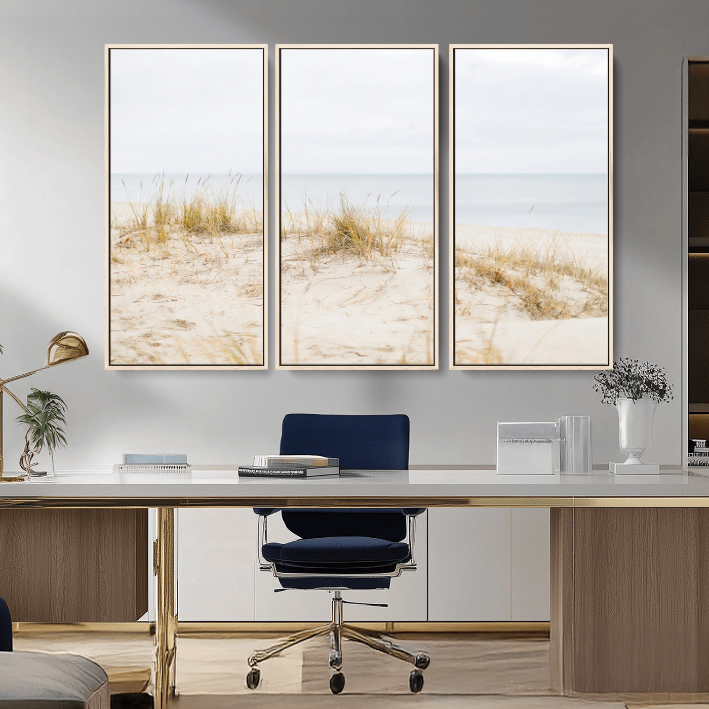 13146857-MGV-CV-36X24-Beach Dunes Wall Art Canvas Print, Framed Soft Horizon Art Picture Print, Coastal Grass Perfect Minimalist Coastal Decor Artwork