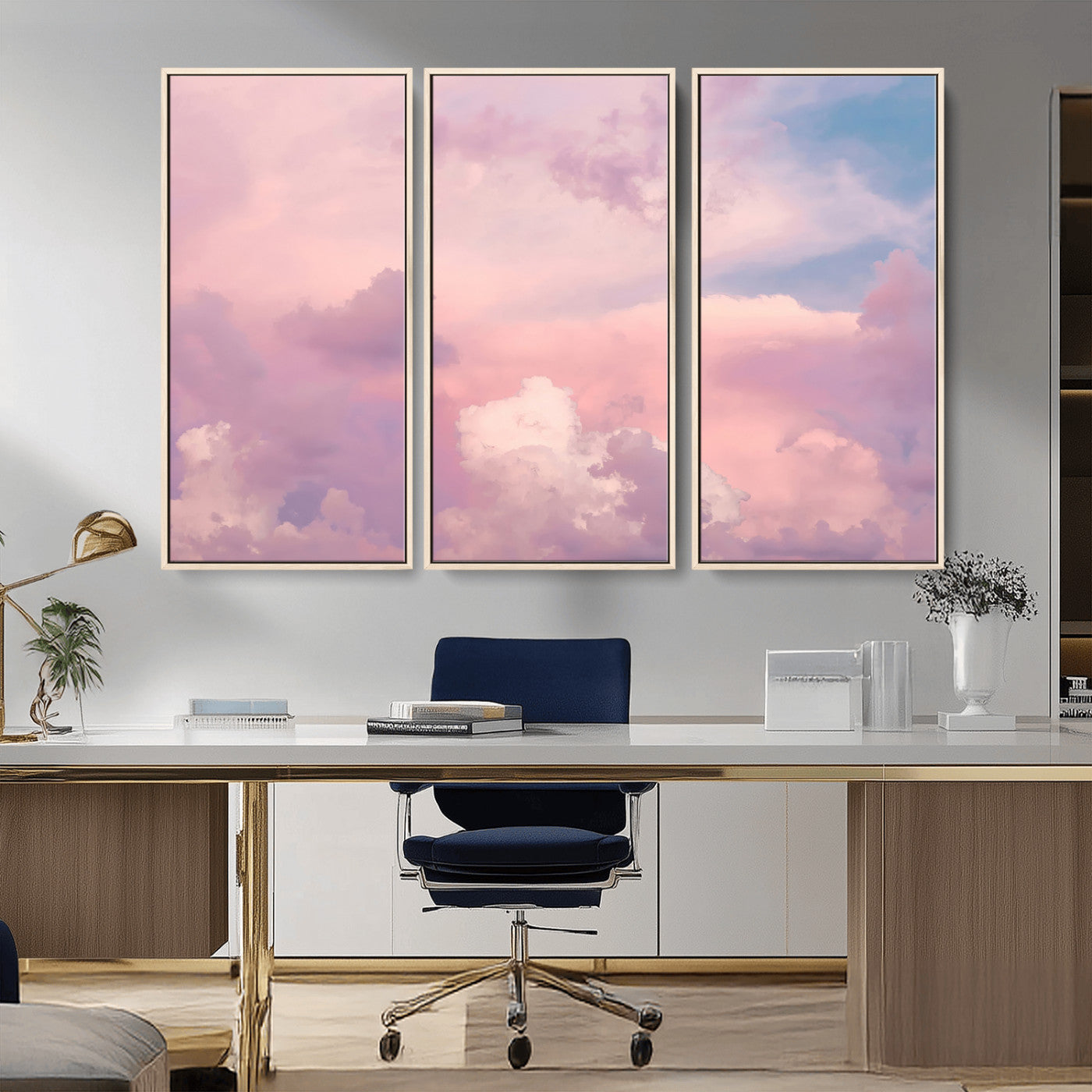 22874890-MGV-CV-36X24-Pastel Sky Wall Art Canvas Print, Framed Dreamy Cloudscape Art Picture Print, Sunset Glow Perfect Minimalist Serenity Decor