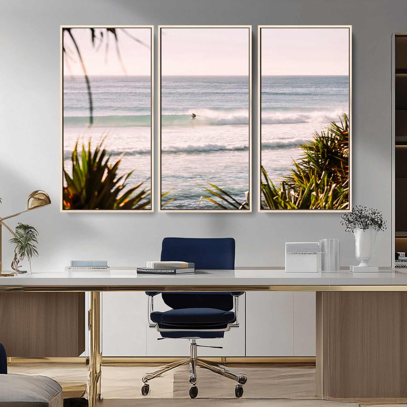 23287092-MGV-CV-36X24-Ocean Surfer Wall Art Canvas Print, Framed Coastal Surf Art Picture Print, Tropical Beach Perfect Tropical Coastal Decor Artwork