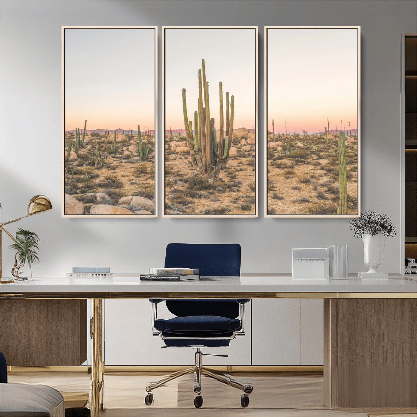76234974-MGV-CV-36X24-Desert Cactus Wall Art Canvas Print, Framed Baja Desert Art Picture Print, Pastel Desert Perfect Southwestern Boho Decor Artwork