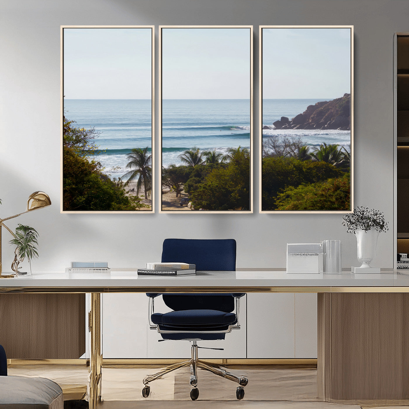 88336640-MGV-CV-36X24-Tropical Beach Scene Wall Art Canvas Print, Framed Coastal Photography Art Picture Print, Ocean Horizon Art Perfect Coastal Boho