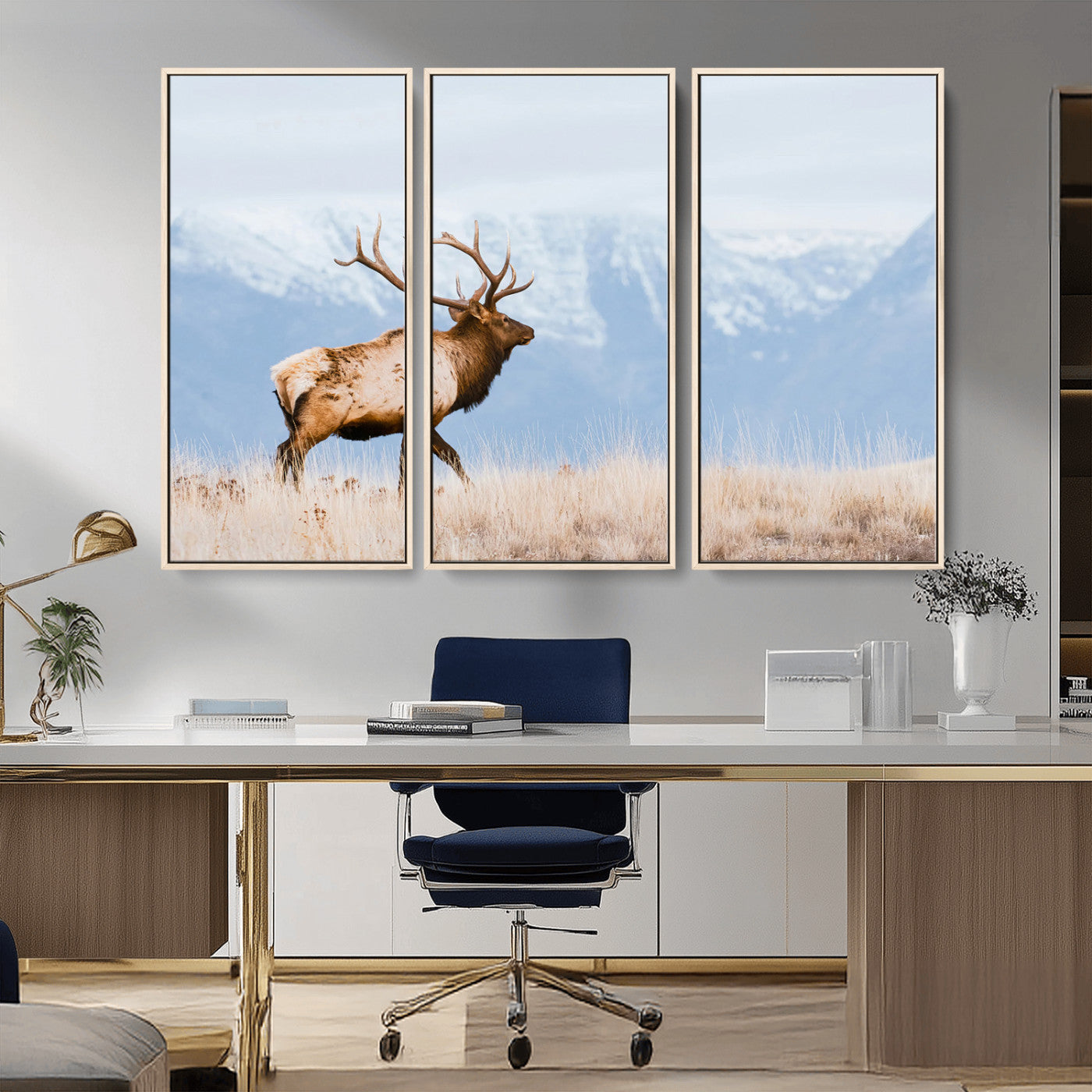 96024025-MGV-CV-36X24-Elk Photography Wall Art Canvas Print, Framed Mountain Wildlife Art Picture Print, Rustic Lodge Decor Perfect Rustic Lodge Decor