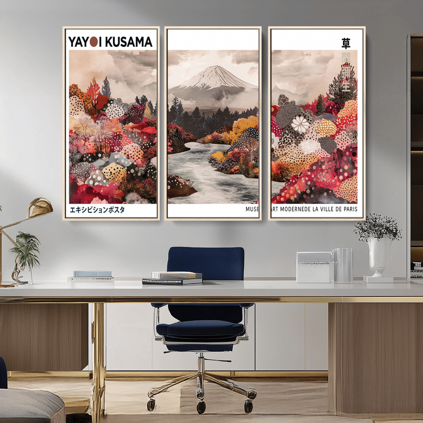 32352074-MGV-CV-36X24-Japanese Landscape Wall Art – Mount Fuji River Canvas Print, Modern Asian Inspired Nature Decor for Living Room, Bedroom, Office