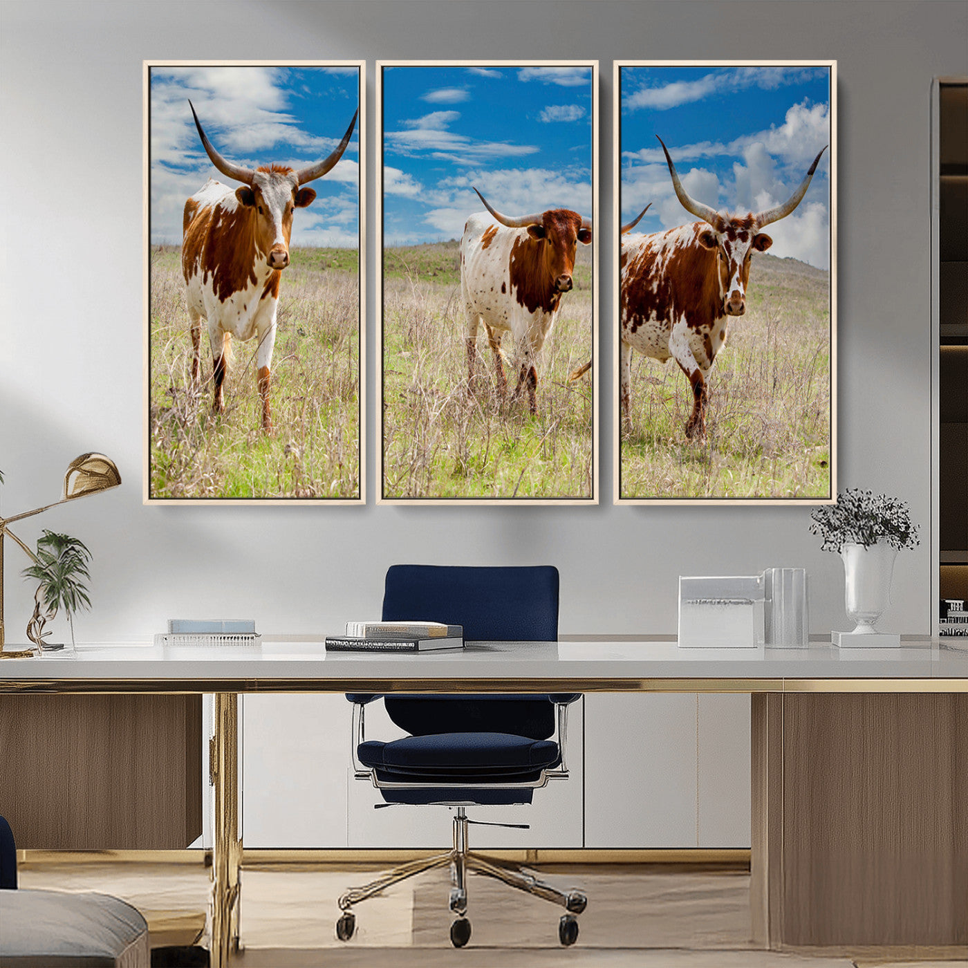 58099948-MGV-CV-36X24-Texas Longhorn Wall Art Canvas Print, Framed Western Decor Art Picture Print, Rustic Farmhouse Perfect Western Farmhouse Decor