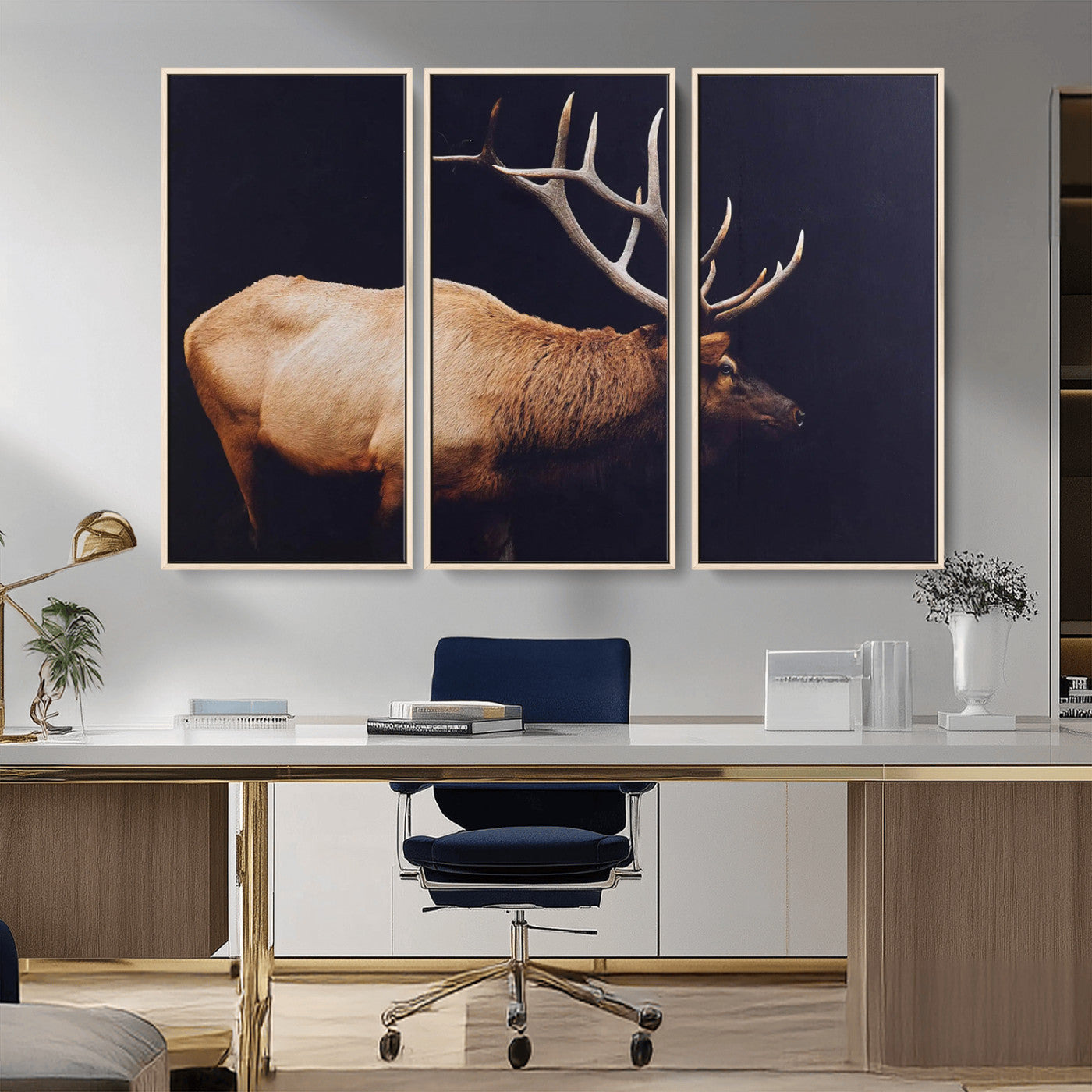 89239257-MGV-CV-36X24-Bull Elk Decor Wall Art Canvas Print, Framed Elk Photography Art Picture Print, Rustic Wildlife Perfect Rustic Lodge Decor Artwork