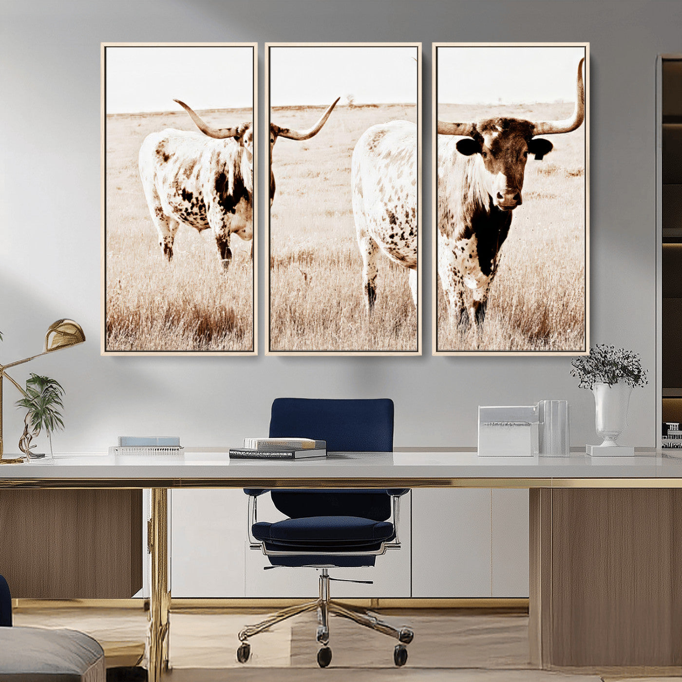39672786-MGV-CV-36X24-Rustic Cow Scene Wall Art Canvas Print, Framed Farmhouse Style Cattle Art Picture Print, Prairie Animal Duo Perfect Rustic Western
