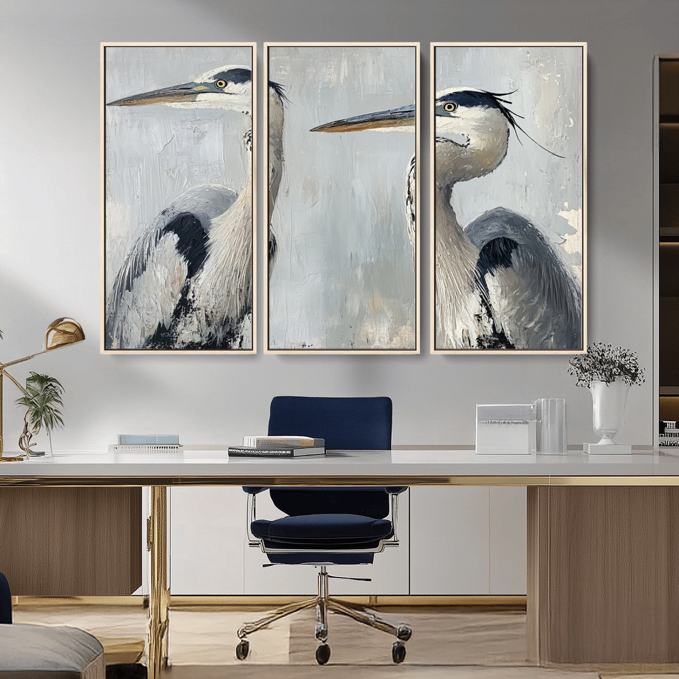 19427826-MGV-CV-36X24-Bird Canvas Decor Wall Art Canvas Print, Framed Coastal Bird Pair Art Picture Print, Minimalist Wildlife Wall Perfect Coastal
