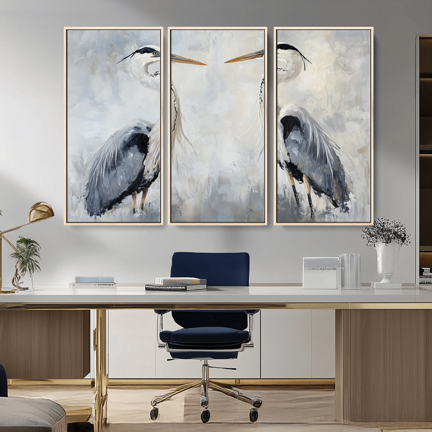90806932-MGV-CV-36X24-Heron Wall Art Wall Art Canvas Print, Framed Bird Canvas Decor Art Picture Print, Nature Inspired Perfect Coastal Minimalist Decor