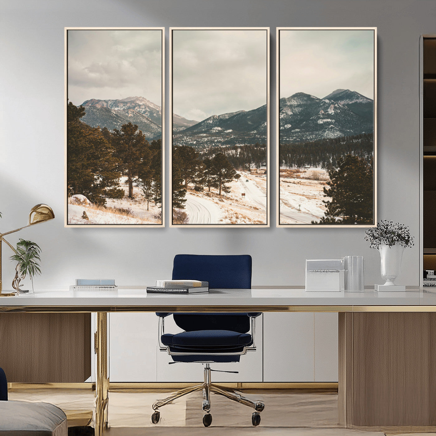 77311749-MGV-CV-36X24-Mountain Landscape Wall Art Canvas Print, Framed Snowy Peaks Art Picture Print, Alpine Aesthetic Perfect Rustic Winter Decor