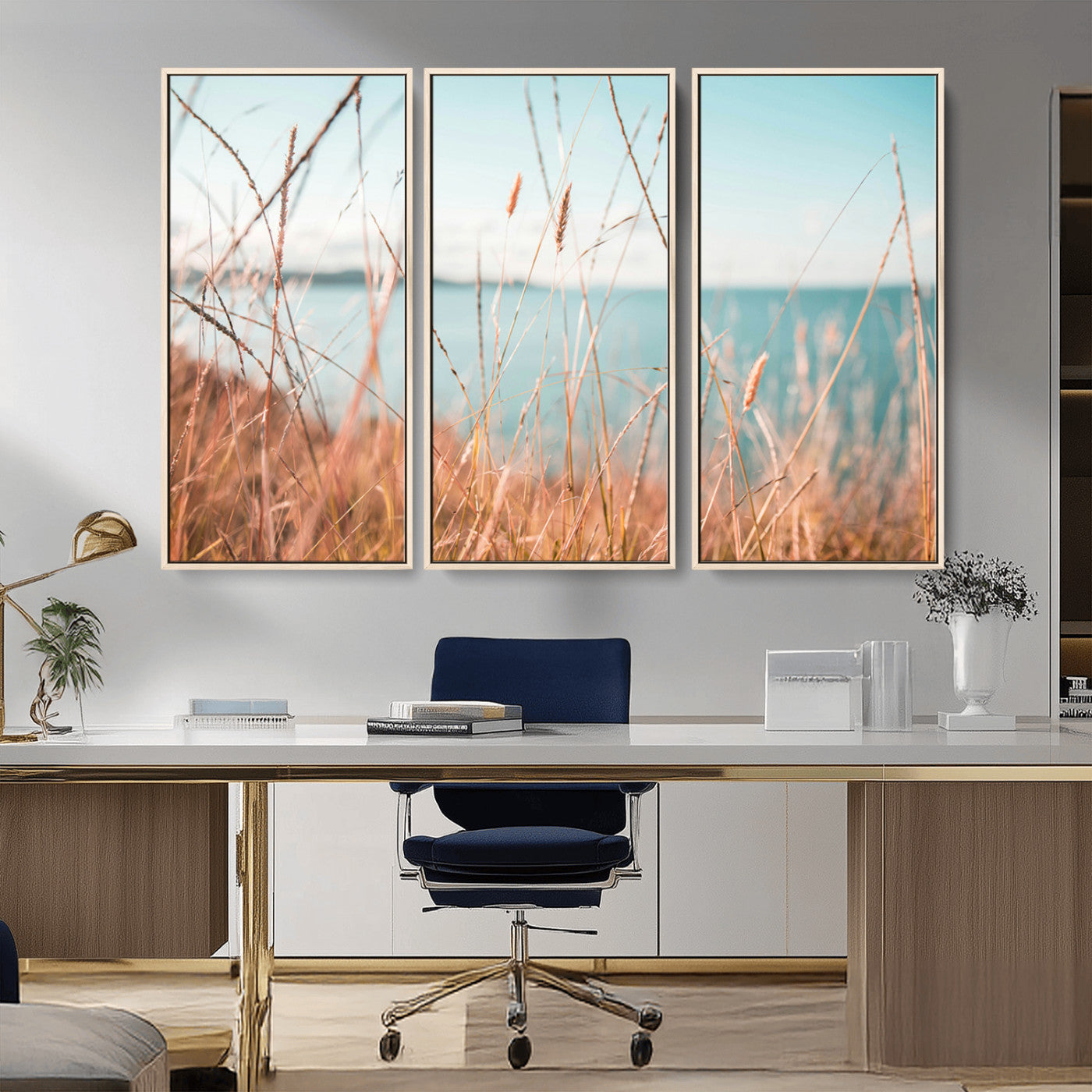 36108696-MGV-CV-36X24-Coastal Grass Wall Art – Serene Ocean View Canvas Print, Beach Nature Photography Decor for Living Room, Bedroom, Office or Modern