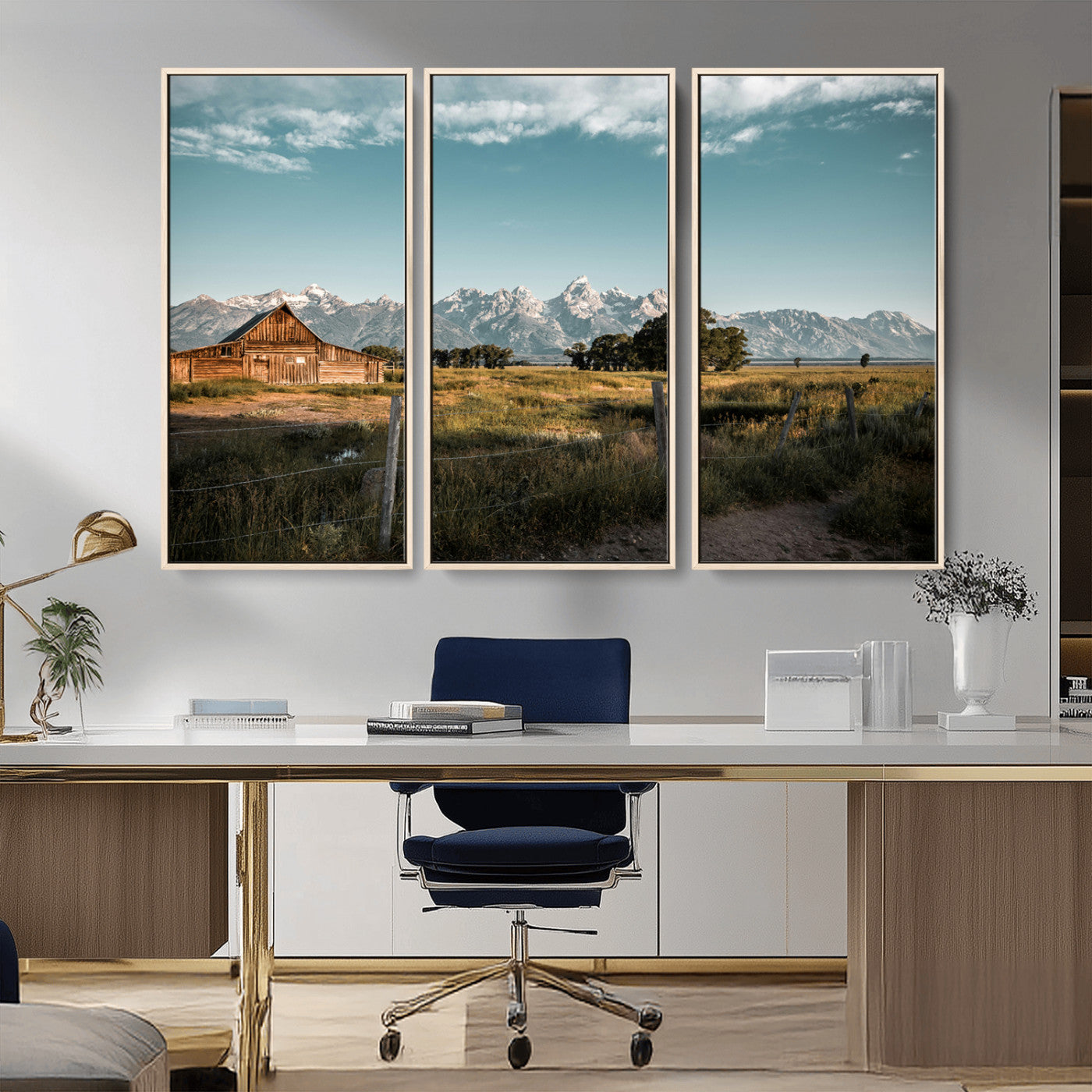 92497443-MGV-CV-36X24-Rustic Farmhouse Wall Art Canvas Print, Framed Mountain Cabin Art Picture Print, Western Landscape Perfect Rustic Farmhouse Decor