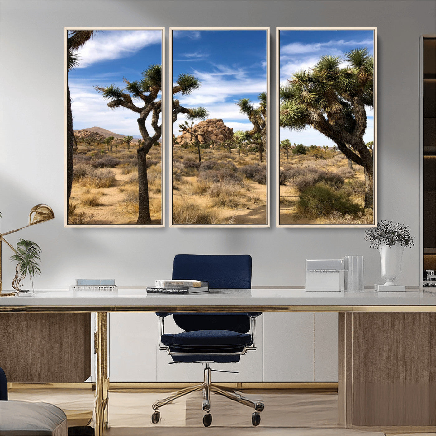 25722592-MGV-CV-36X24-Joshua Tree Desert Wall Art Canvas Print, Framed Southwestern Nature Art Picture Print, Rustic Earth Tones Perfect Southwestern