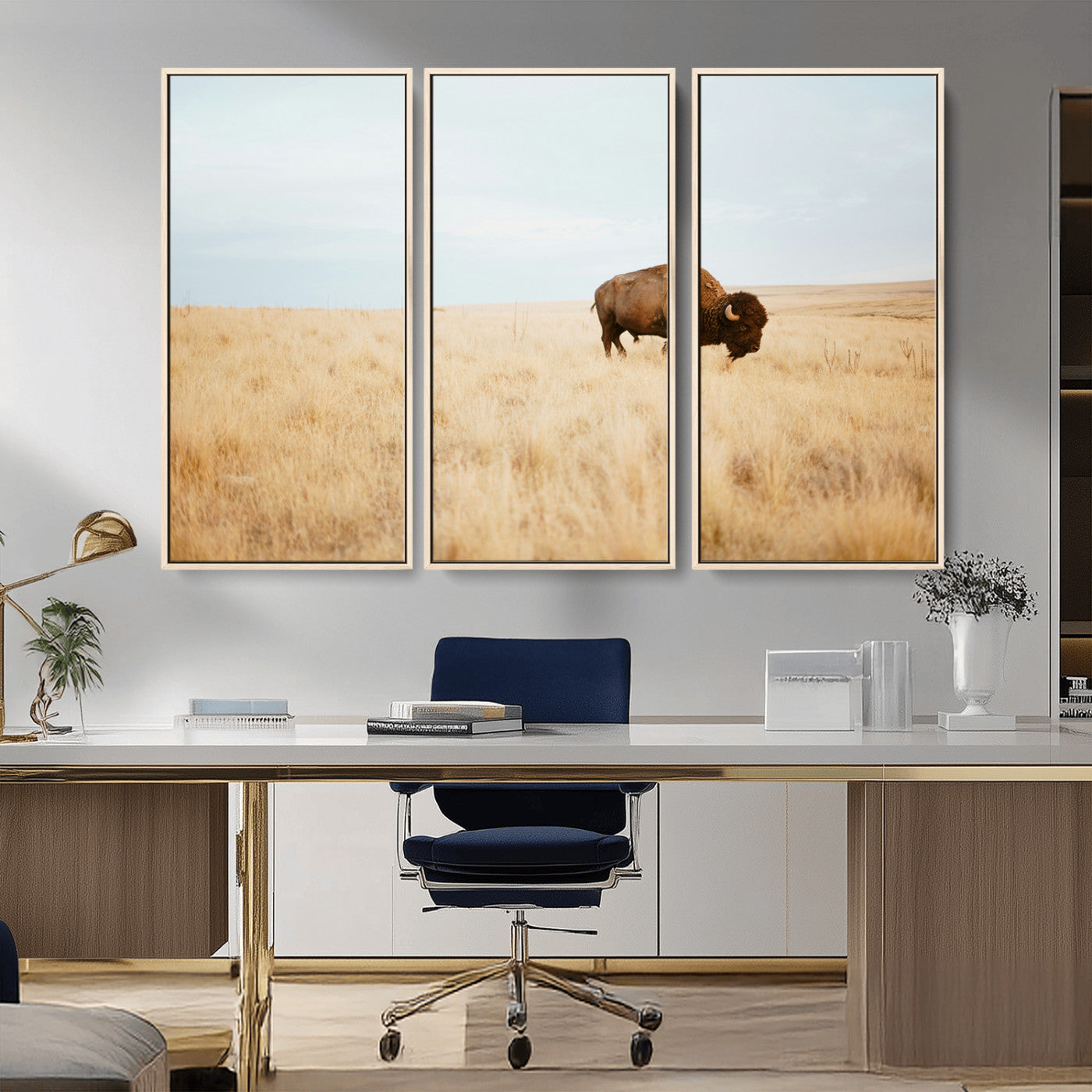 61392510-MGV-CV-36X24-Buffalo Wall Art Wall Art Canvas Print, Framed Western Wildlife Decor Art Picture Print, Rustic Farmhouse Art Perfect Rustic