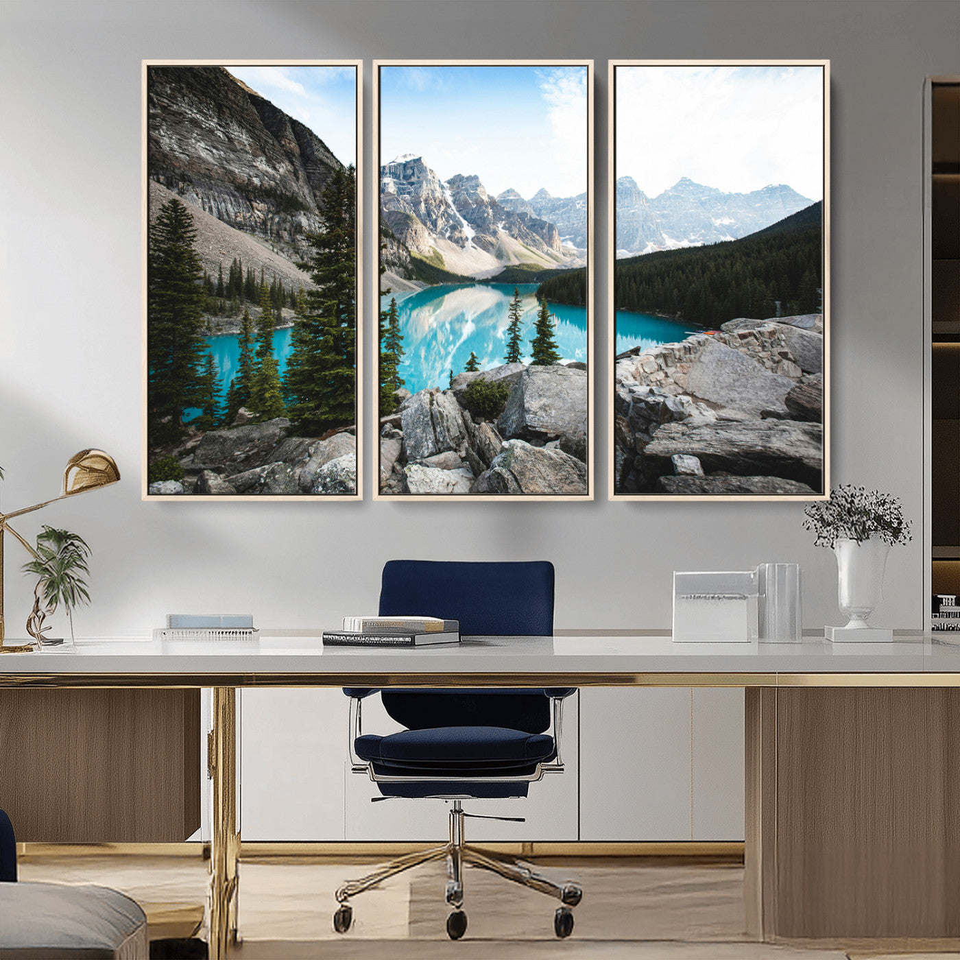 98014896-MGV-CV-36X24-Canadian Rockies Wall Art Canvas Print, Framed Mountain Landscape Art Picture Print, Turquoise Water Perfect Scandinavian