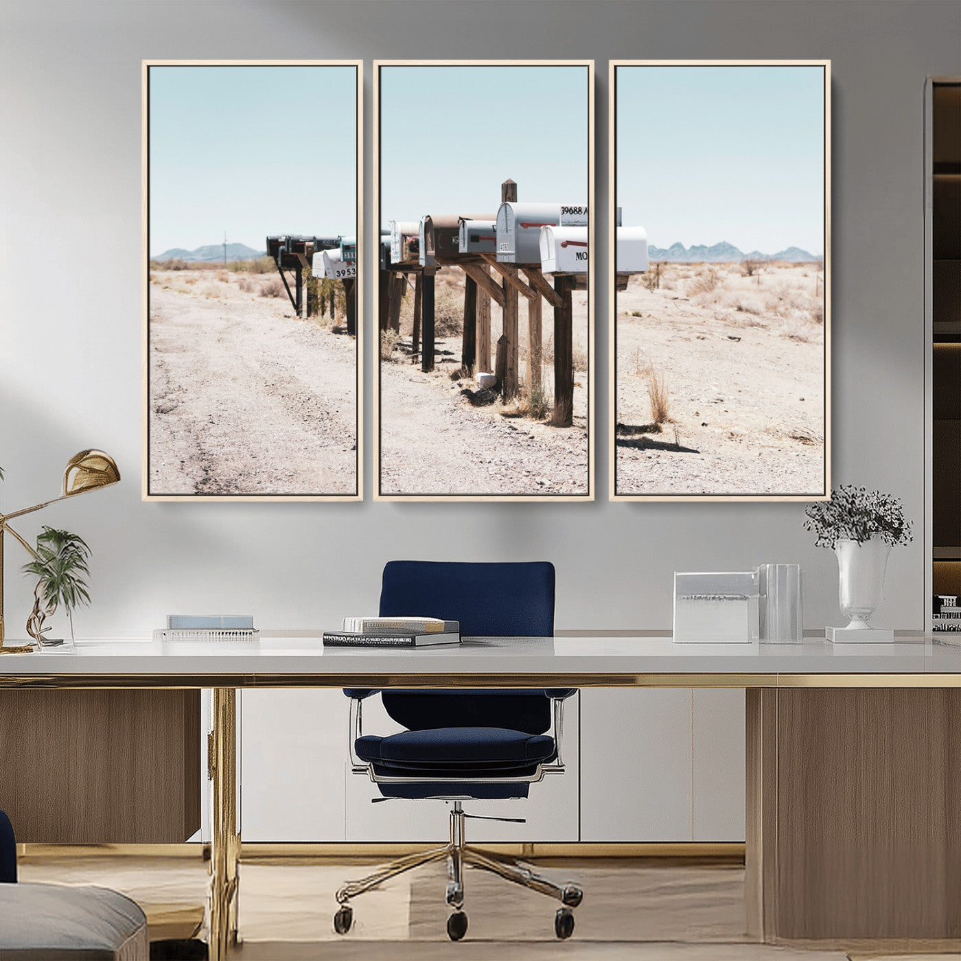 54616109-MGV-CV-36X24-Desert Mailboxes Wall Art – Rustic Rural Roadside Photography Canvas Print, American Southwest Landscape Home Decor for Living