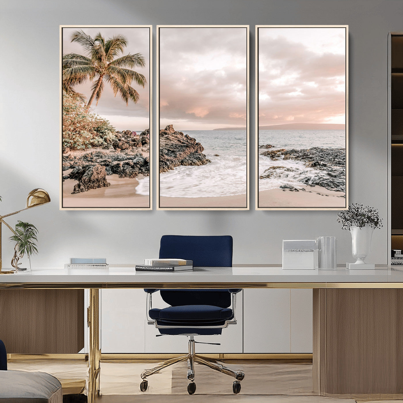 14214613-MGV-CV-36X24-Tropical Beach Wall Art – Palm Tree and Ocean Sunset Canvas Print, Relaxing Coastal Landscape Decor for Living Room, Bedroom, or