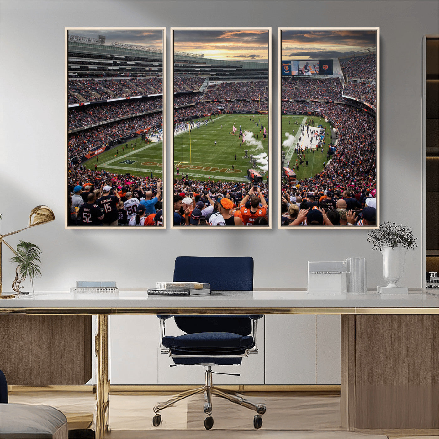 87578930-MGV-CV-36X24-Soldier Field Wall Art – Chicago Bears Football Stadium Sunset Canvas Print, Game Day Sports Decor for Man Cave, Bar, Office, or