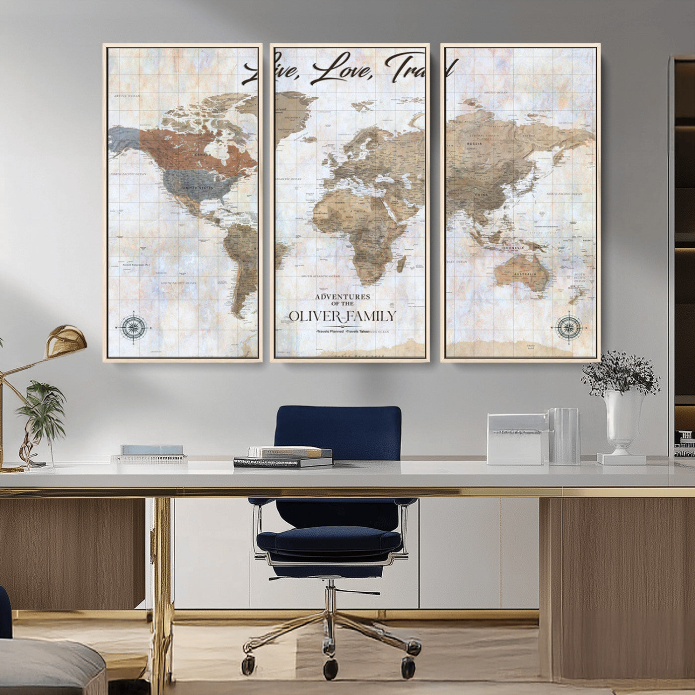 43924907-MGV-CV-36X24-Live Love Travel Wall Art – Neutral World Map Canvas Print, Rustic Adventure Decor for Home, Office or Living Room, Unique Gift