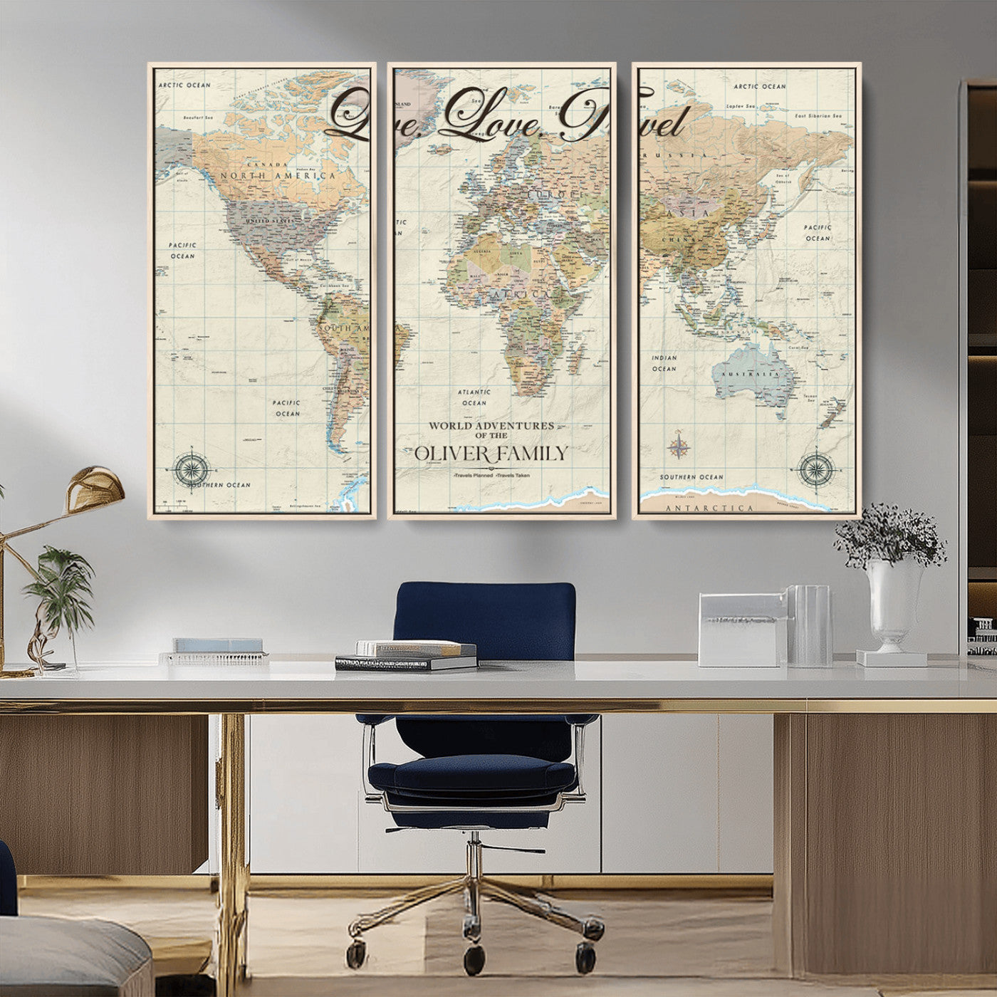 19479008-MGV-CV-36X24-Live Love Travel Wall Art – Detailed World Map Canvas Print, Adventure Decor for Living Room, Office or Bedroom, Travel Gift for