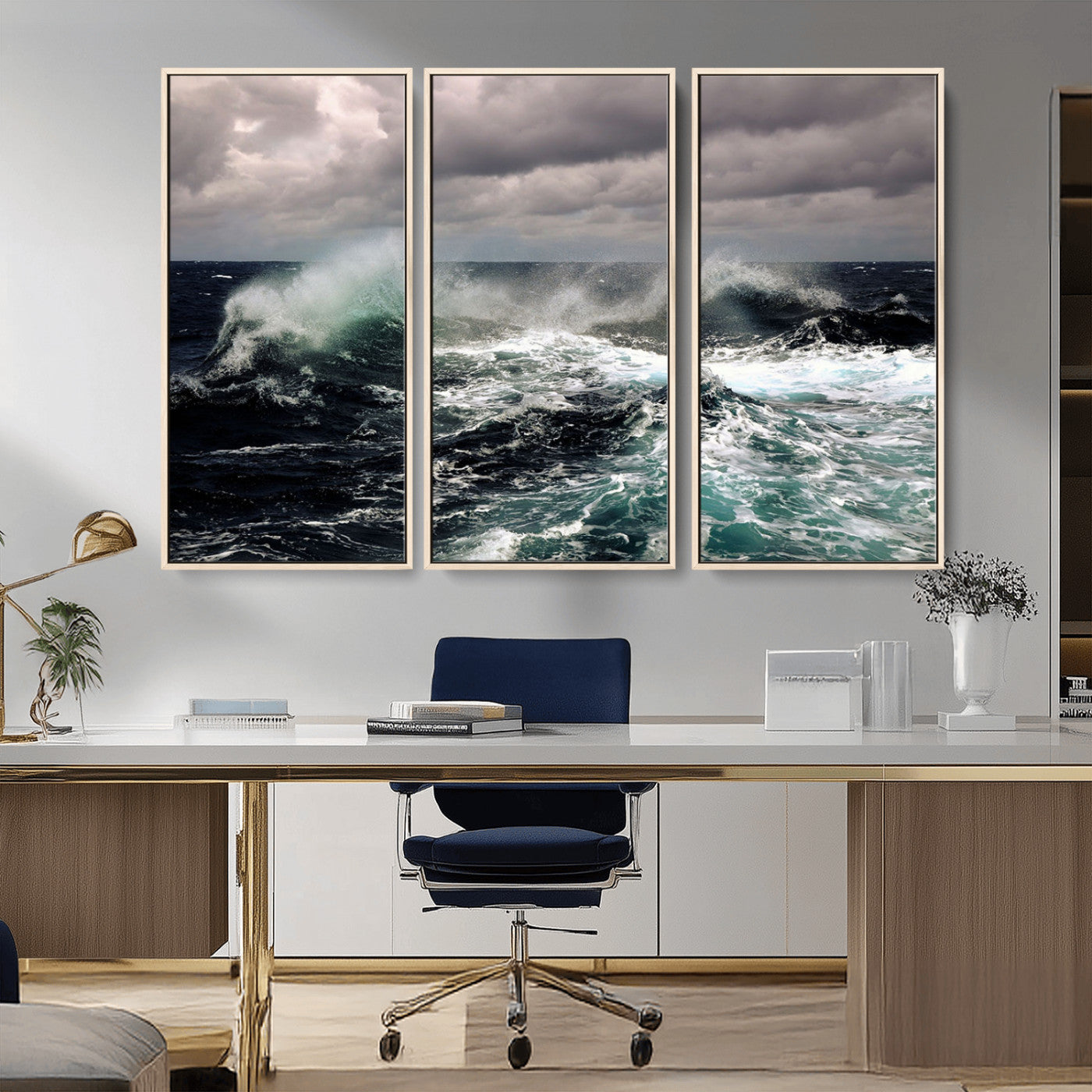 38622353-MGV-CV-36X24-Stormy Ocean Waves Canvas Wall Art – Framed Turbulent Sea Print, Large Nature Canvas for Coastal, Living Room, or Office Spaces