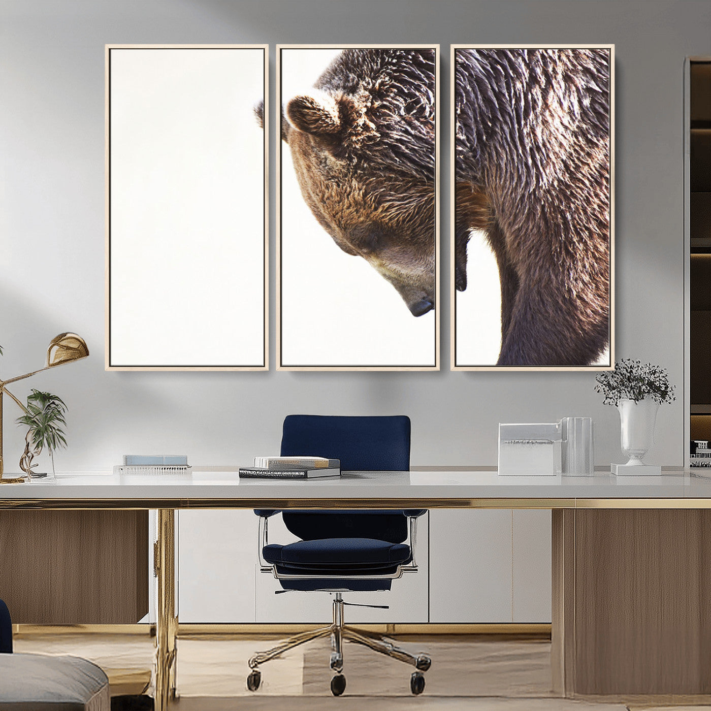 14405507-MGV-FC-48X32-3P_Natural-Bear Wall Art – Wildlife Canvas Print with Rustic Animal Portrait and Minimalist Background, Nature Inspired Photography for