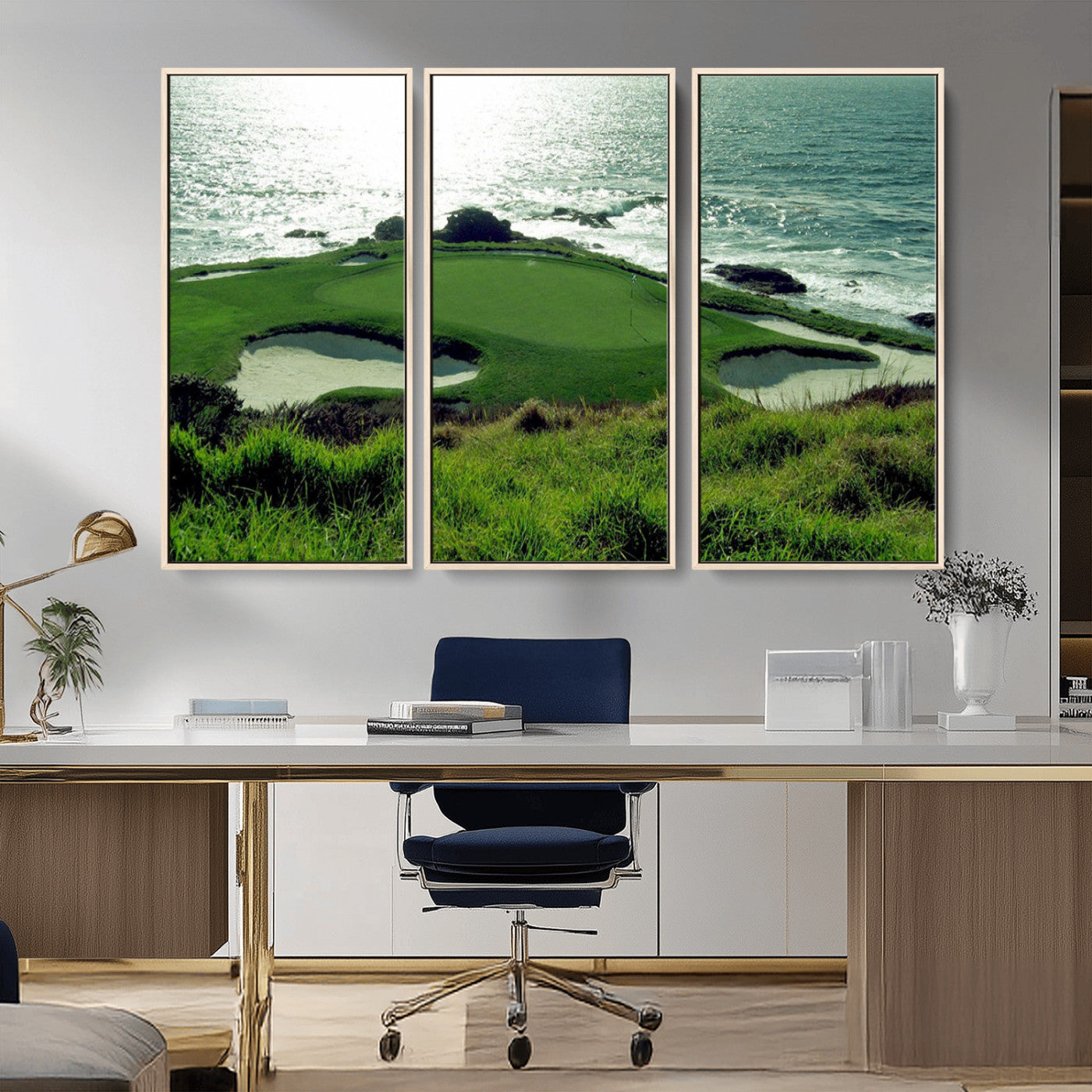 48473947-MGV-CV-36X24-Ocean Golf Course Wall Art – Panoramic Green Fairway Canvas Print, Coastal Golf Landscape Photography Sports Decor for Office, Man