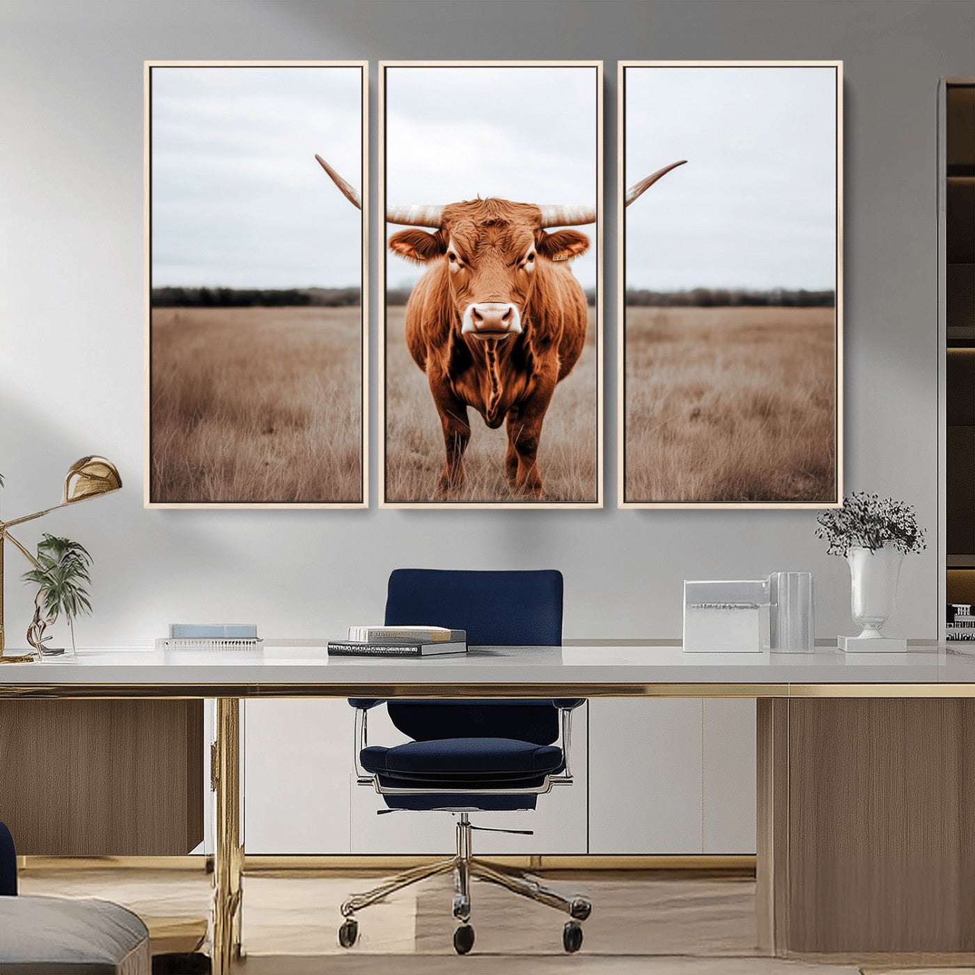 16316734-MGV-CV-36X24-Texas Longhorn Wall Art – Rustic Bull Portrait Canvas Print, Western Farmhouse Animal Photography Decor for Living Room, Office,