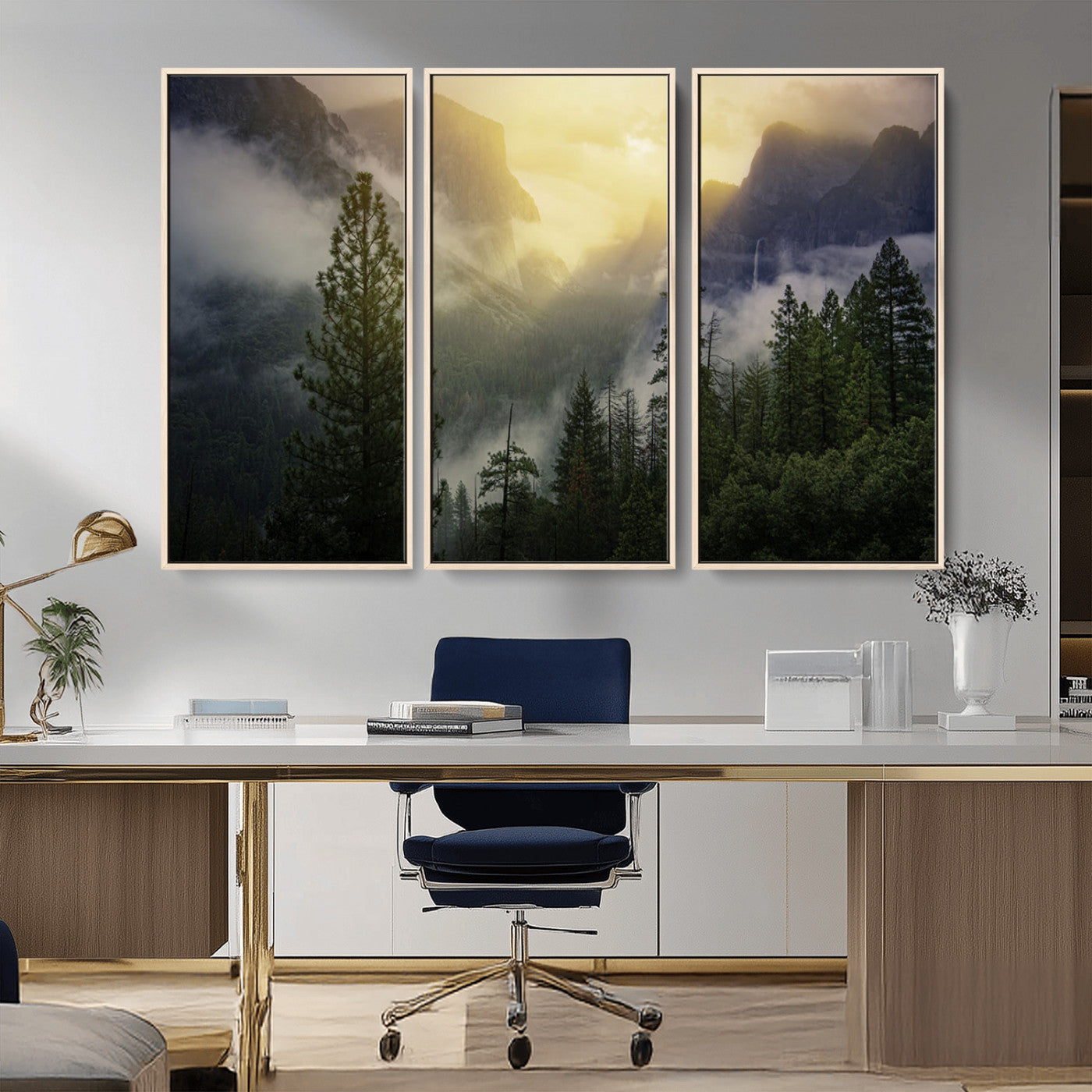 38316884-MGV-CV-36X24-Landscape Wall Art – Misty Mountain Valley Canvas Print, Scenic Pine Forest and Sunrise Photography Decor for Bedroom, Living