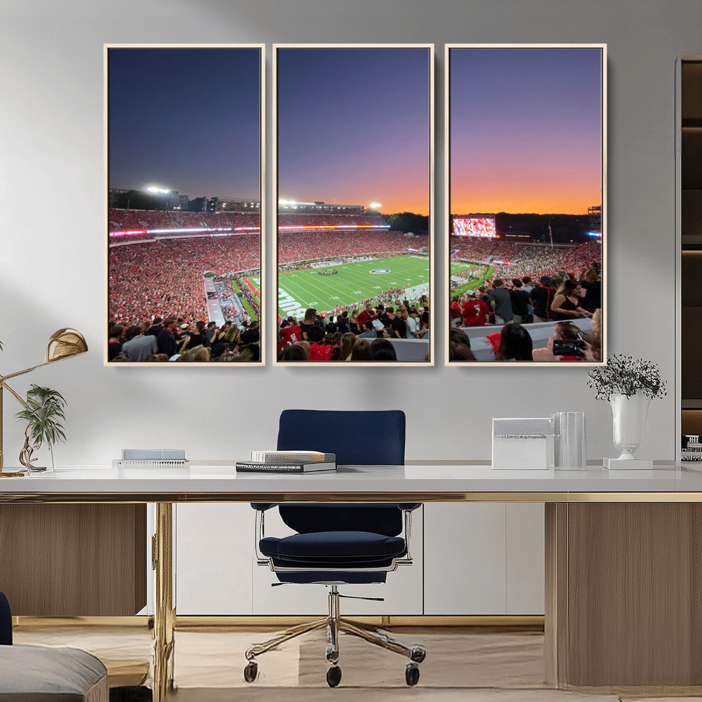 25139565-MGV-CV-36X24-Sanford Stadium Wall Art – Panoramic Georgia Bulldogs Sunset Football Game Canvas Print, Red Crowd Sports Decor for Office, Man