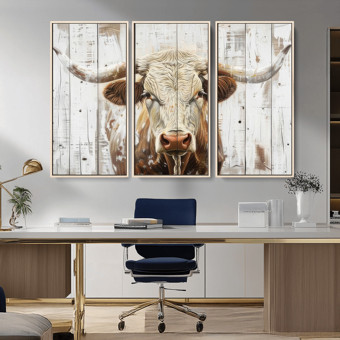 10840-MGV-CV-36X24-Texas Longhorn Wall Art Canvas Print, Framed Rustic Bull Art Picture Print, Western Cattle Perfect Rustic Western Decor Artwork