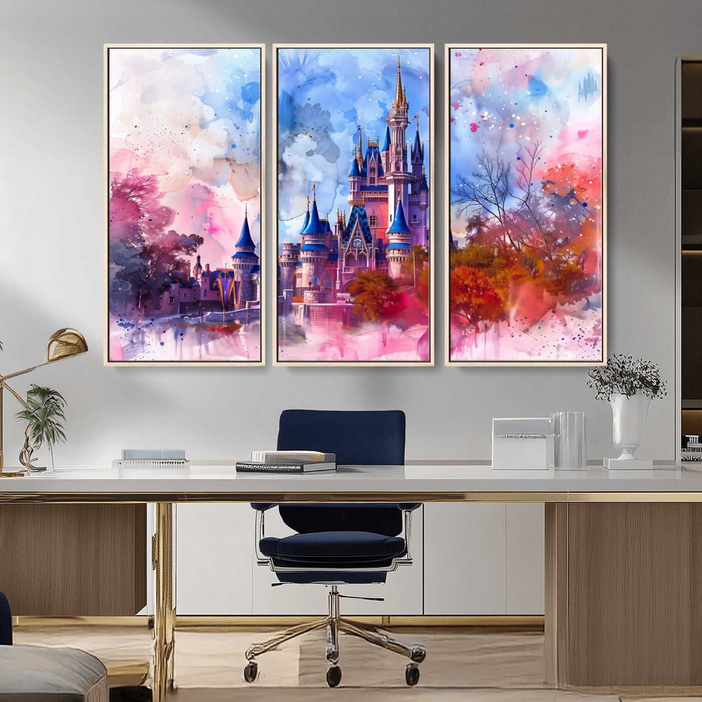 15129-MGV-CV-36X24-Disney Castle Wall Art Canvas Print, Framed Cinderella Palace Art Picture Print, Fantasy Kingdom Perfect Whimsical Fairytale Decor