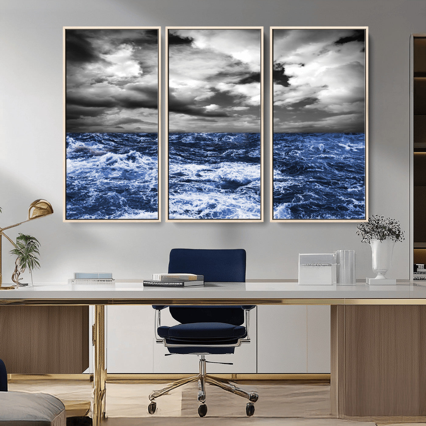 91043-MGV-CV-36X24-Stormy Ocean Wall Art Canvas Print, Framed Moody Seascape Art Picture Print, Monochrome Sea Perfect Coastal Drama Decor Artwork