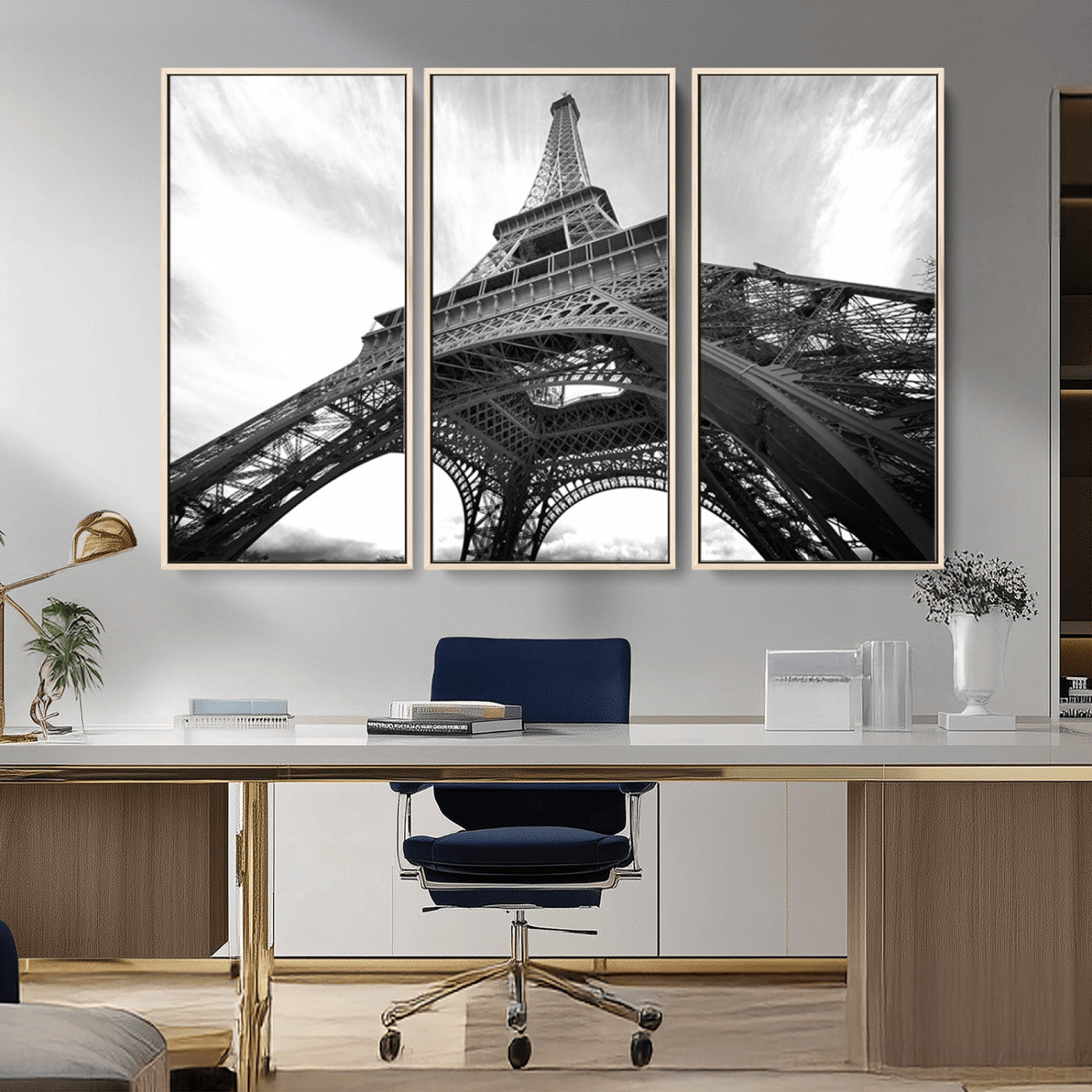 40006-MGV-CV-36X24-Eiffel Tower Wall Art – Black and White Architectural Photo Print, Paris Inspired Decor for Bedroom, Office, Studio or Modern