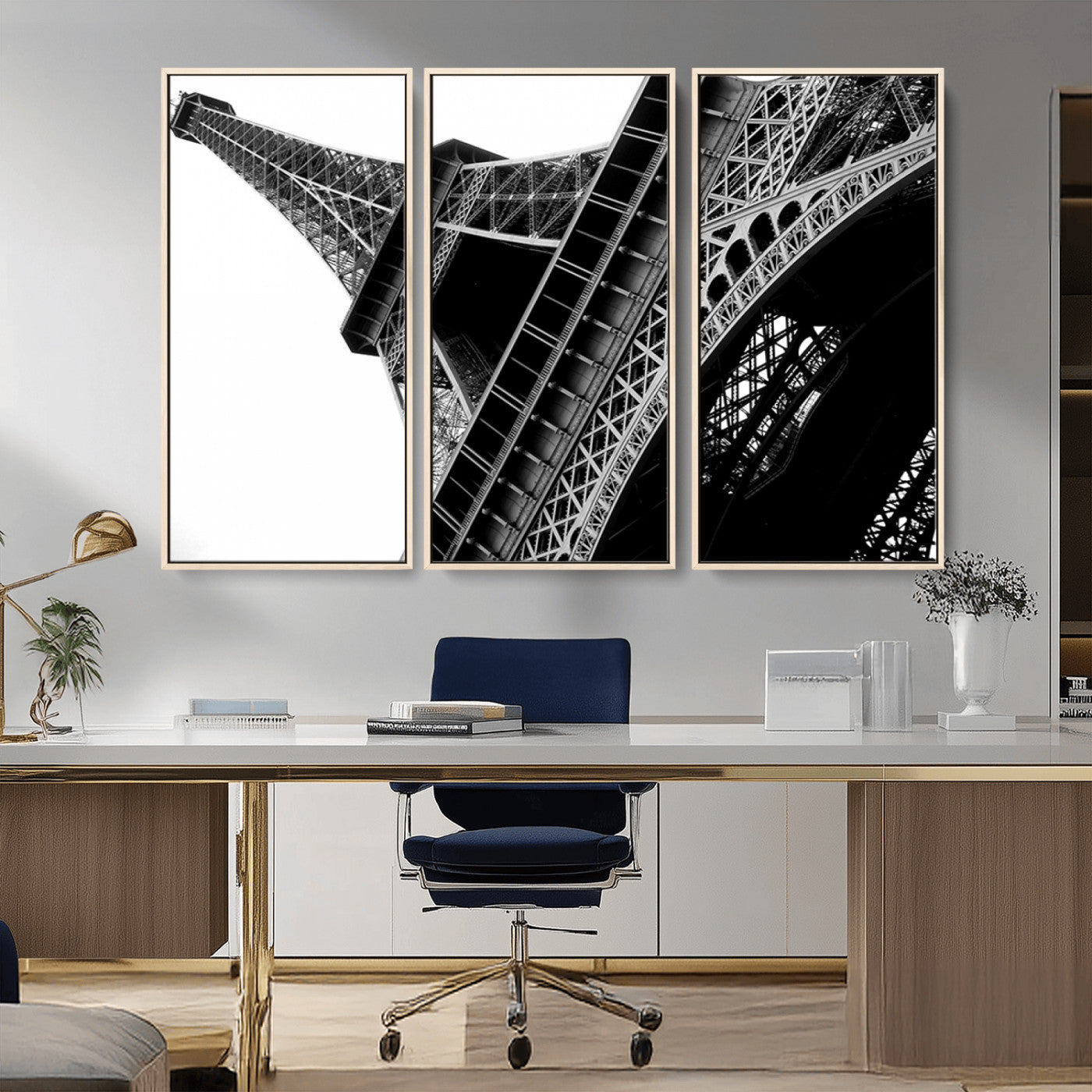 89033-MGV-CV-36X24-Eiffel Tower Wall Art – Dramatic Black and White Architectural Canvas Print, Modern Paris Decor for Office, Living Room or