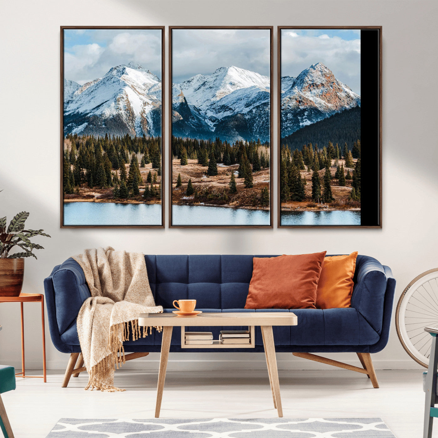 36247746-MGV-CV-36X24-Snowy Peaks Wall Art Canvas Print, Framed Alpine Lake Art Picture Print, Pine Forest Perfect Alpine Wilderness Decor Artwork