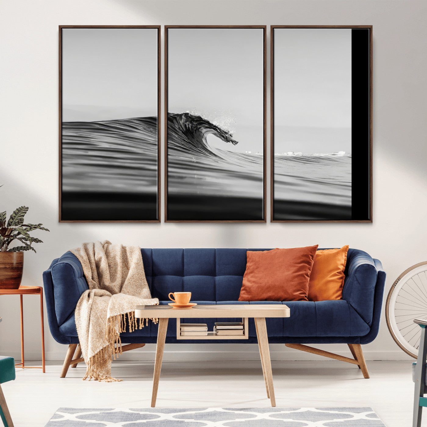24029476-MGV-CV-36X24-Black Wave Wall Art Canvas Print, Framed Abstract Surf Art Picture Print, Minimalist Ocean Perfect Minimalist Coastal Decor