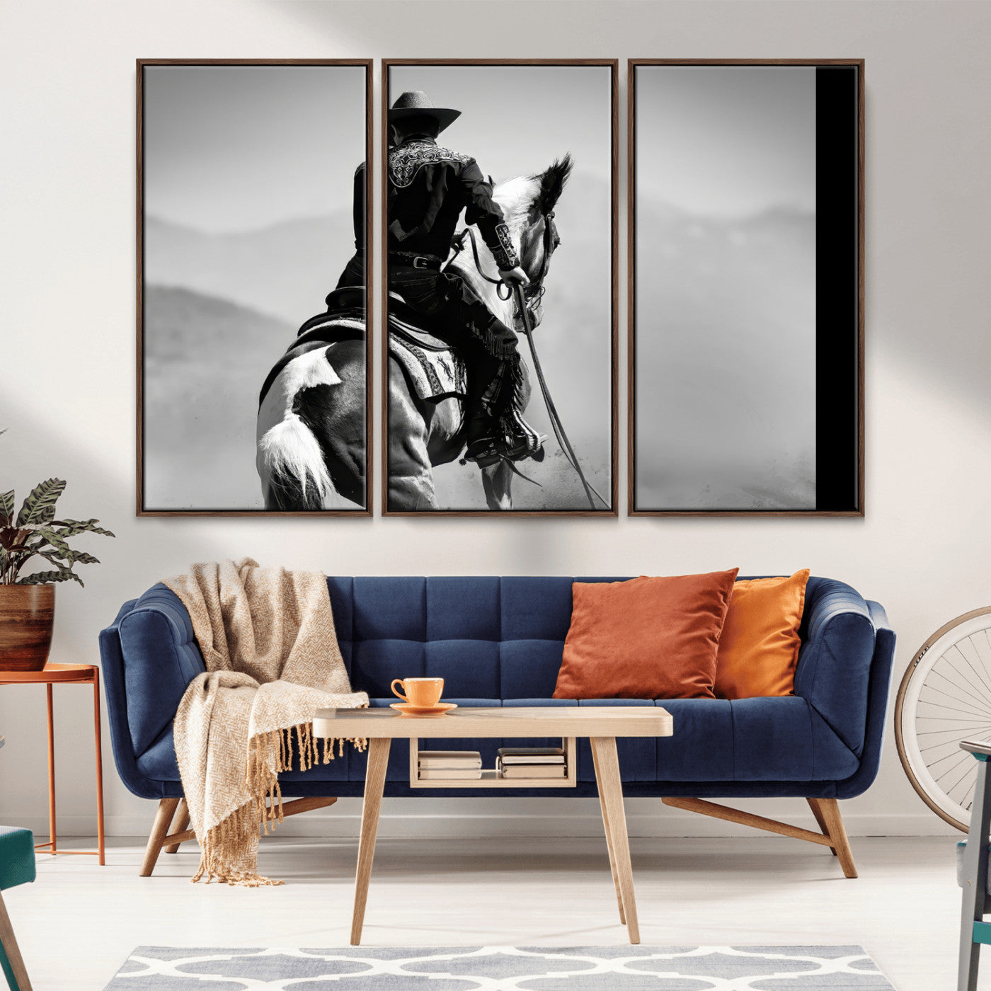 83102464-MGV-CV-36X24-Western Cowboy Wall Art Canvas Print, Framed Monochrome Horse Art Picture Print, Western Equestrian Perfect Rustic Western Decor